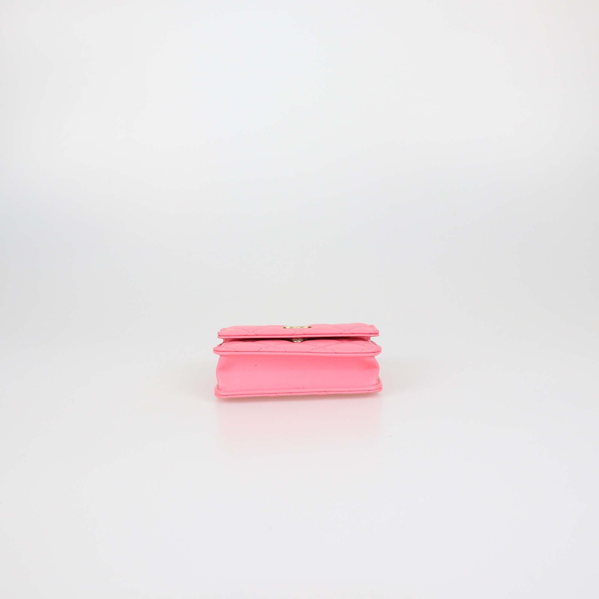 Chanel Pink Quilted Leather CC Hook Card Case