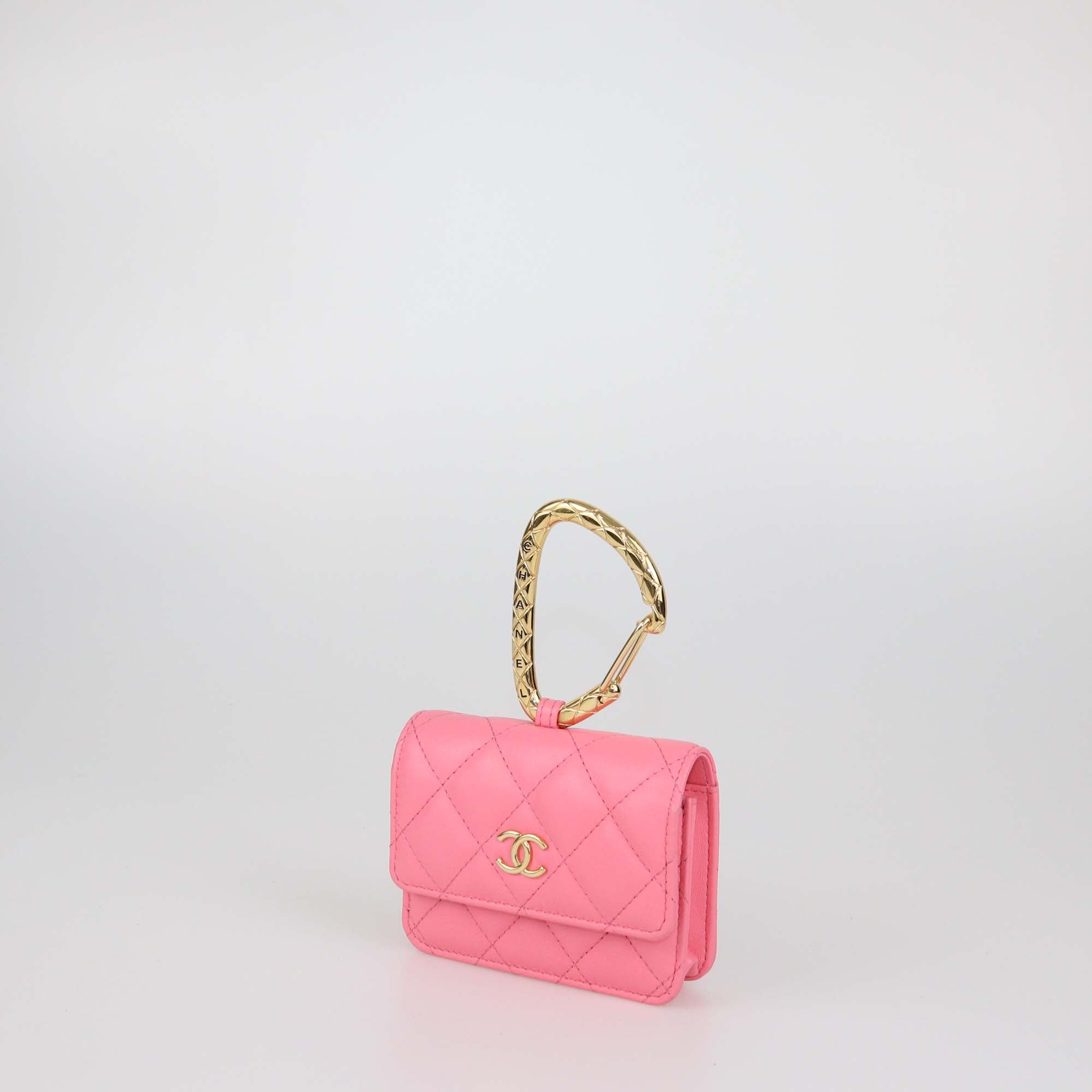 Chanel Pink Quilted Leather CC Hook Card Case