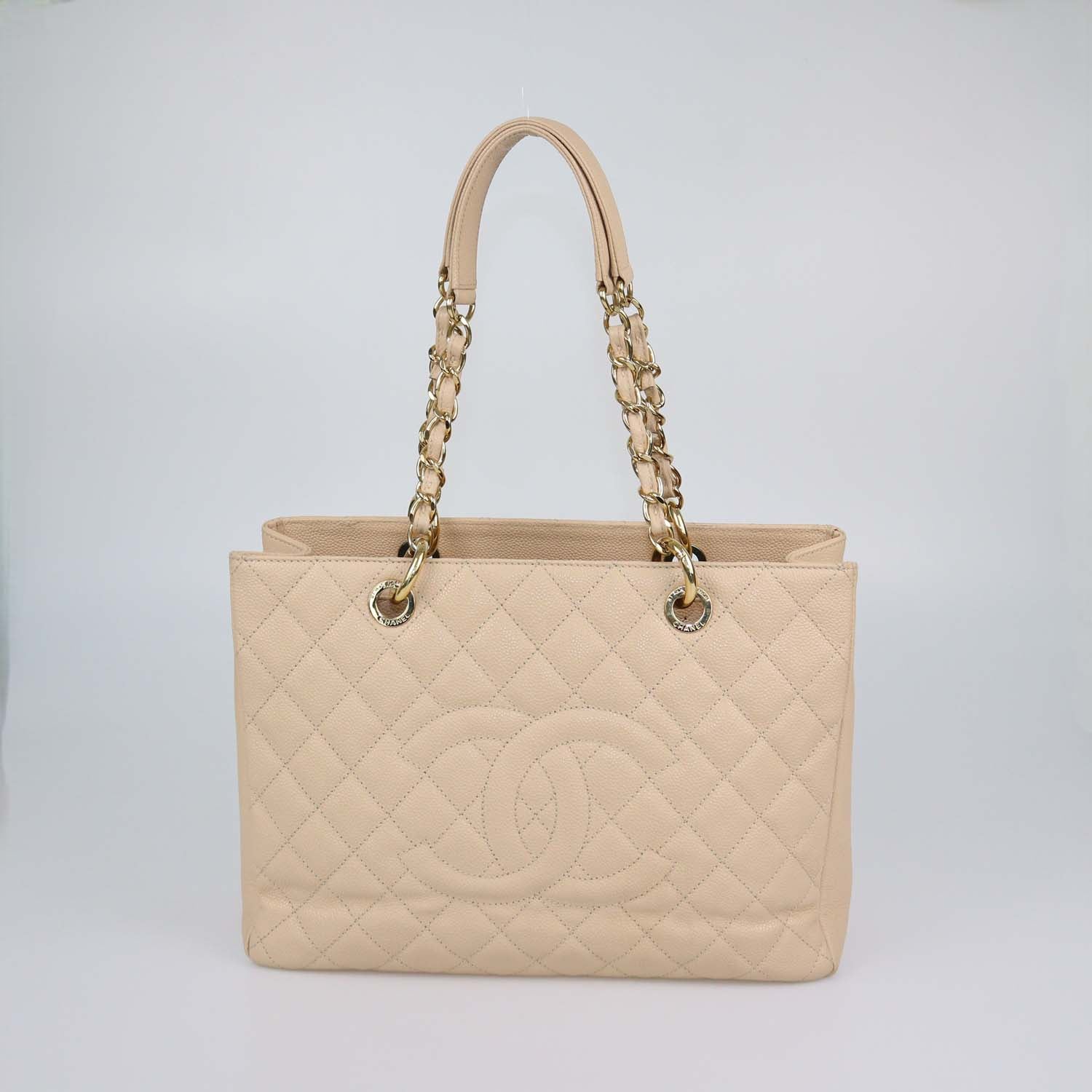 Chanel Cream Quilted Caviar Leather Grand Shopping Tote