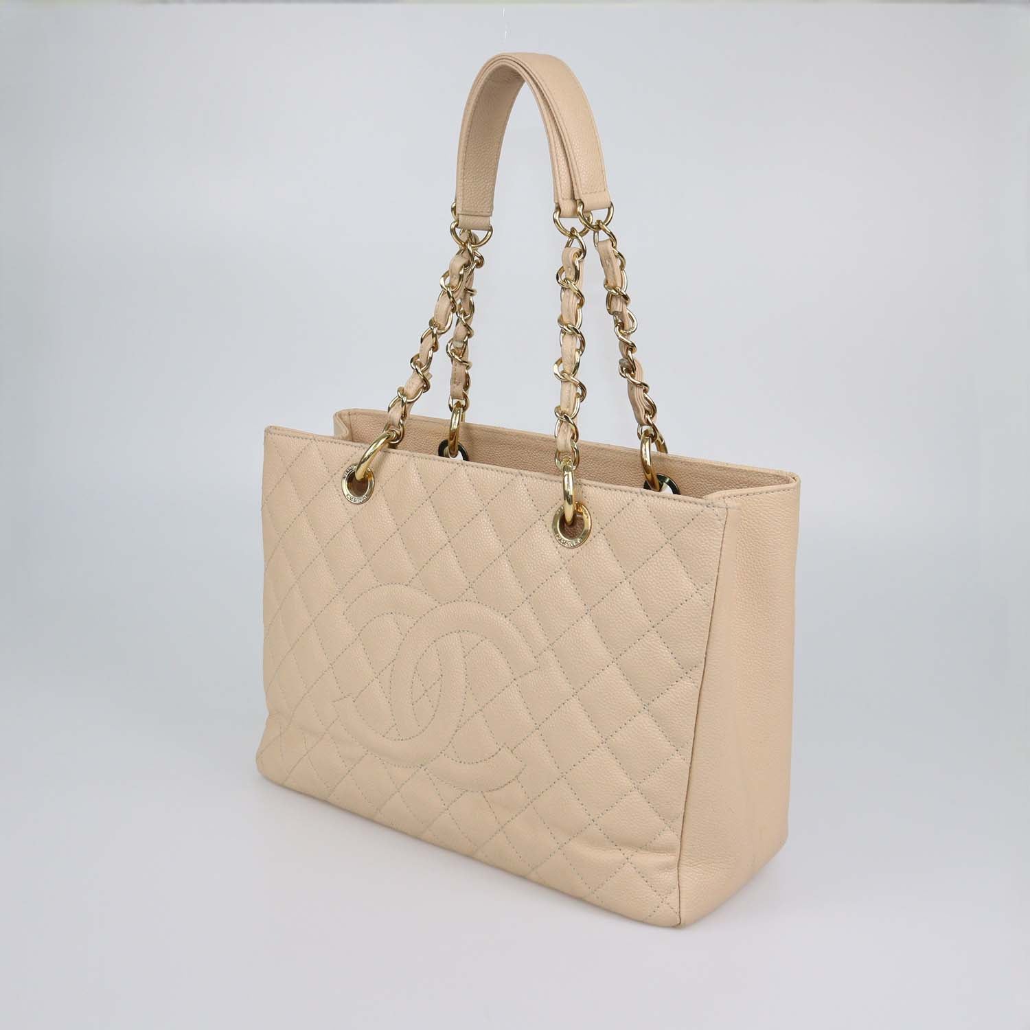 Chanel Cream Quilted Caviar Leather Grand Shopping Tote