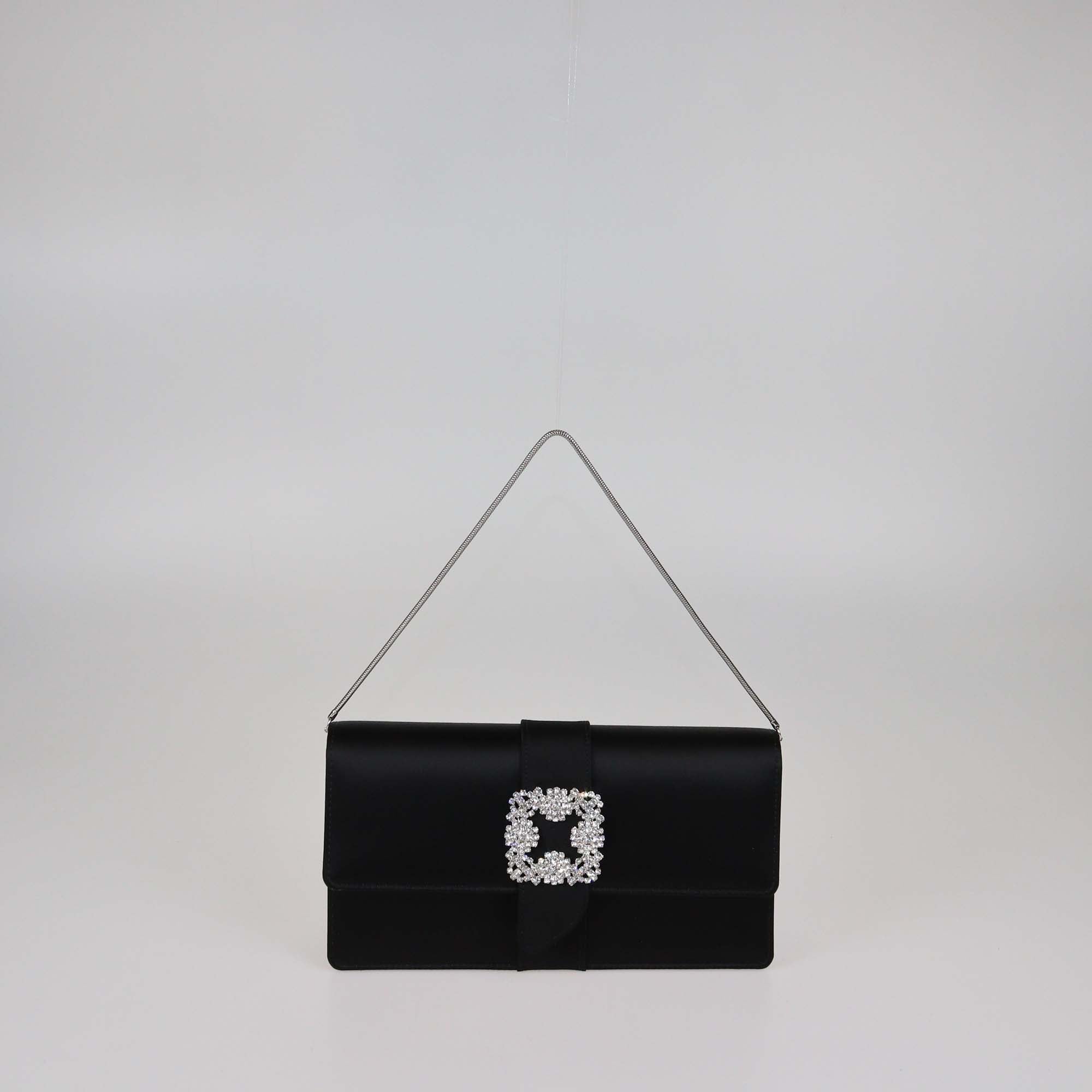 Manolo Blahnik Black Satin Buckle Jewel Capri Clutch