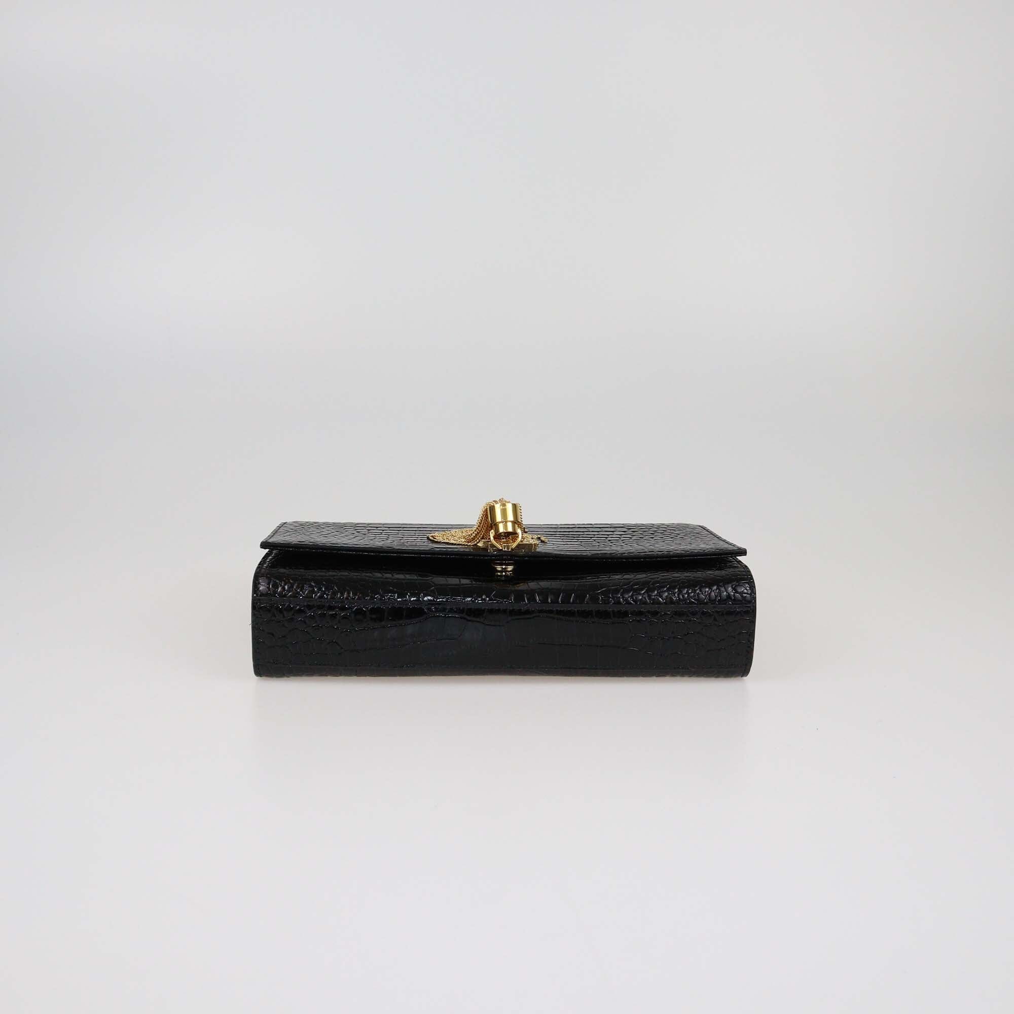 Saint Laurent Black Croc Embossed Medium Kate Tassel Shoulder Bag Womens Saint Laurent
