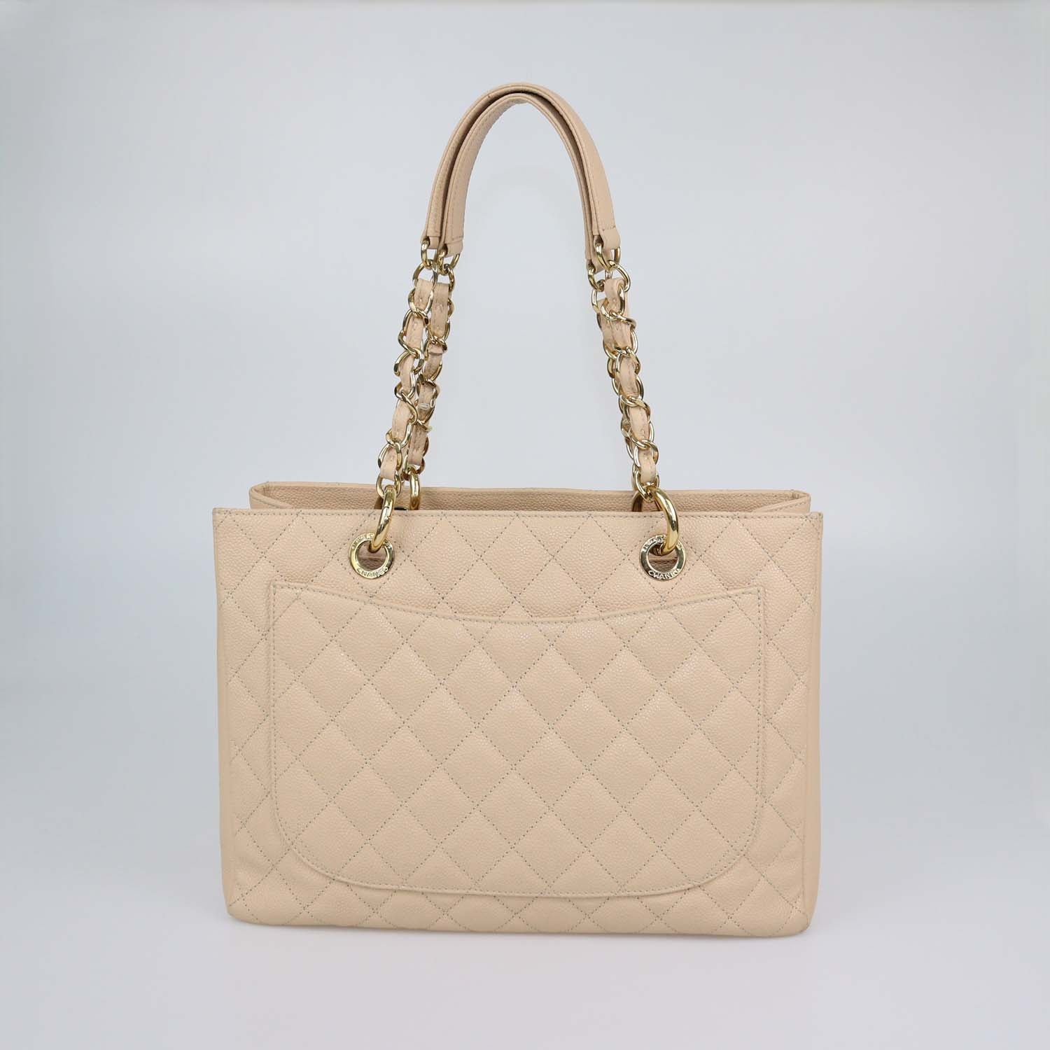 Chanel Cream Quilted Caviar Leather Grand Shopping Tote