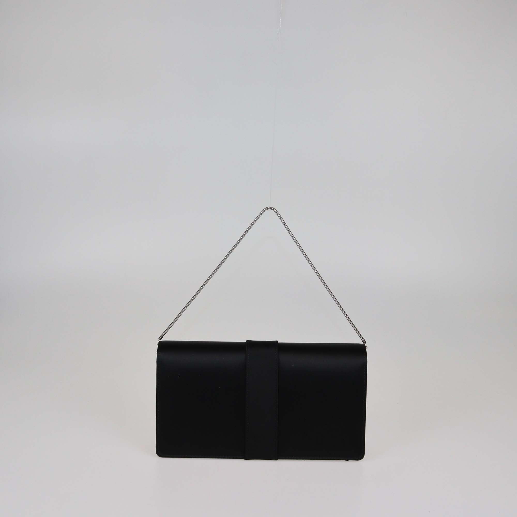 Manolo Blahnik Black Satin Buckle Jewel Capri Clutch