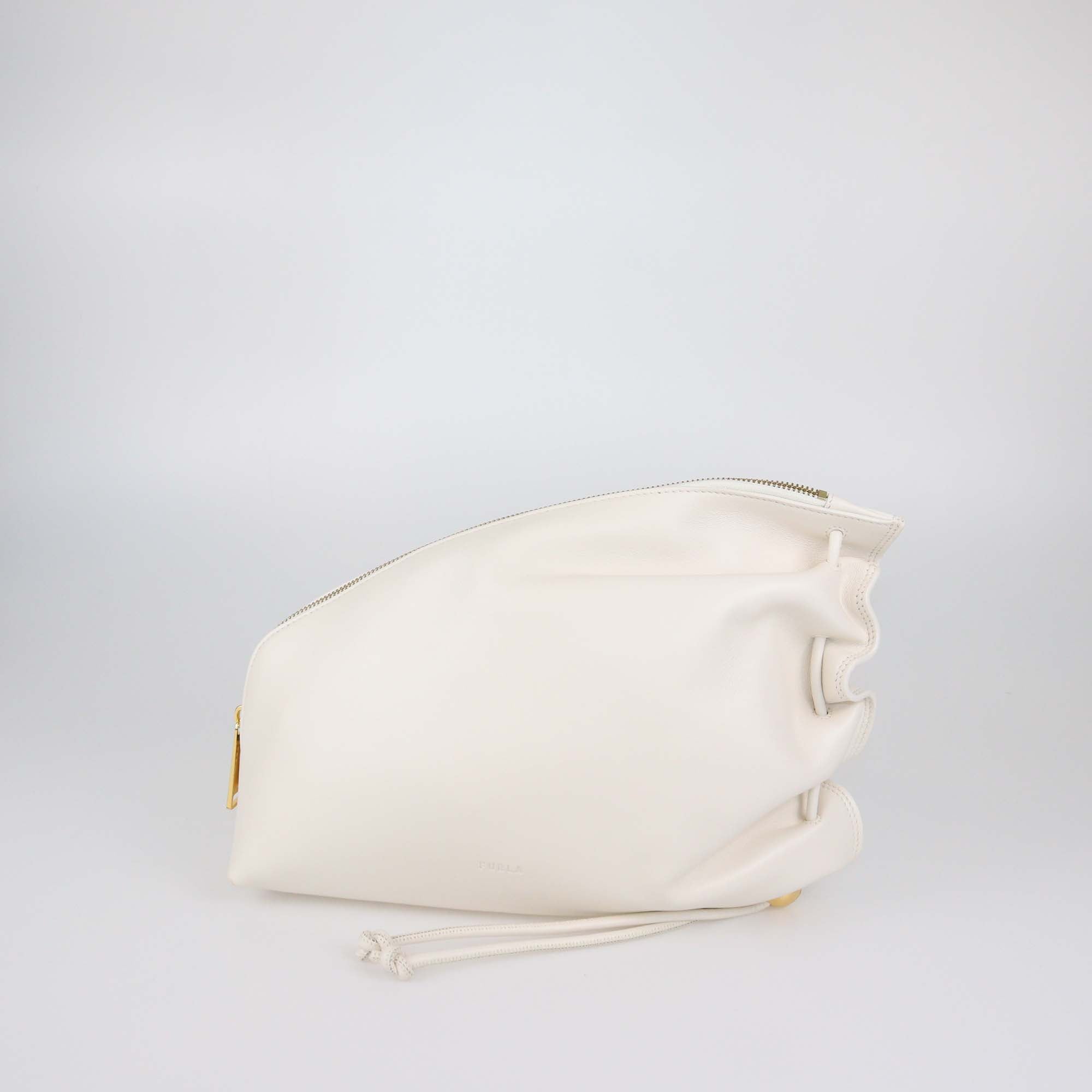 Furla Off White Leather Gathered Daisy Clutch