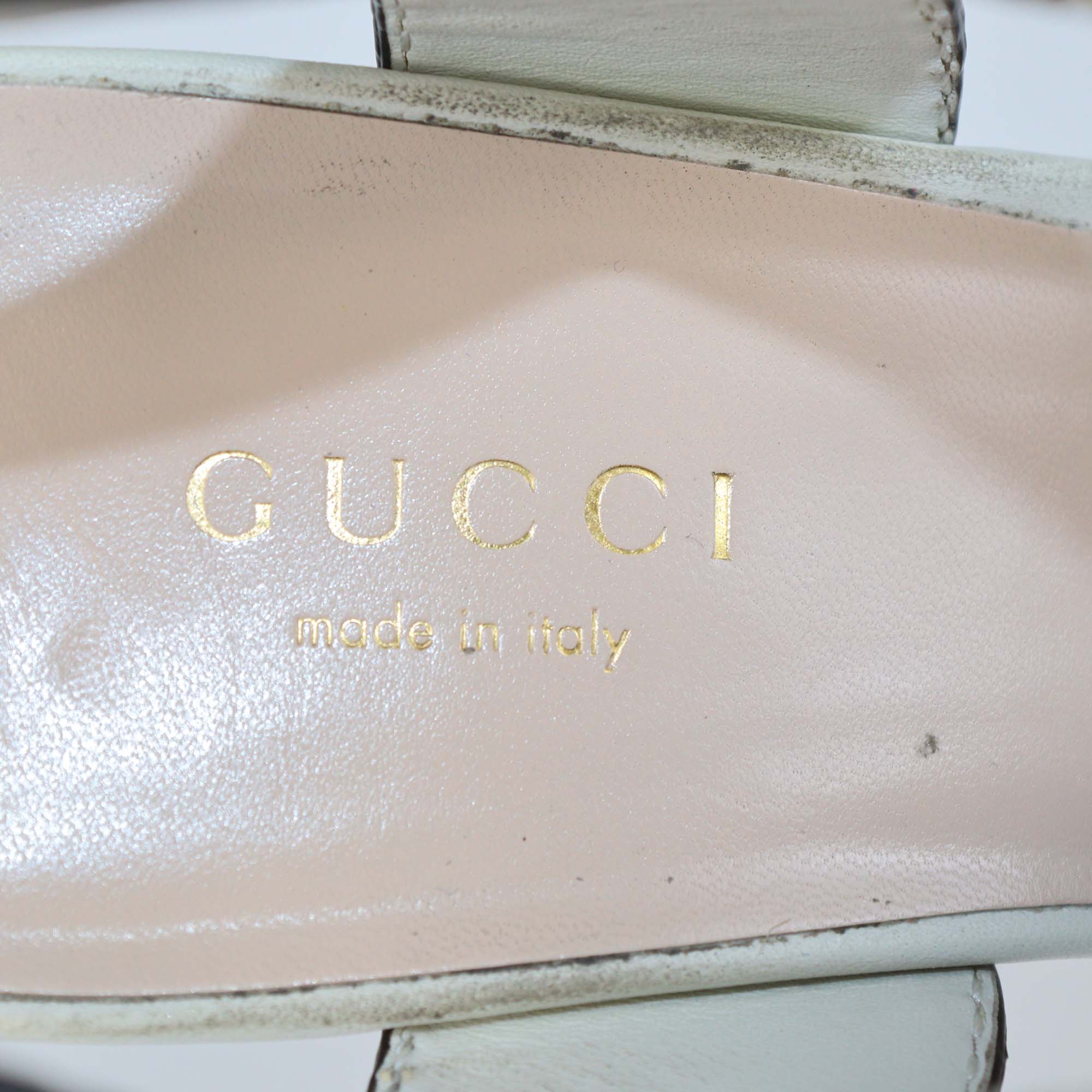 Gucci Mystic White Leather Interlocking G Cut Out Platform Sandals