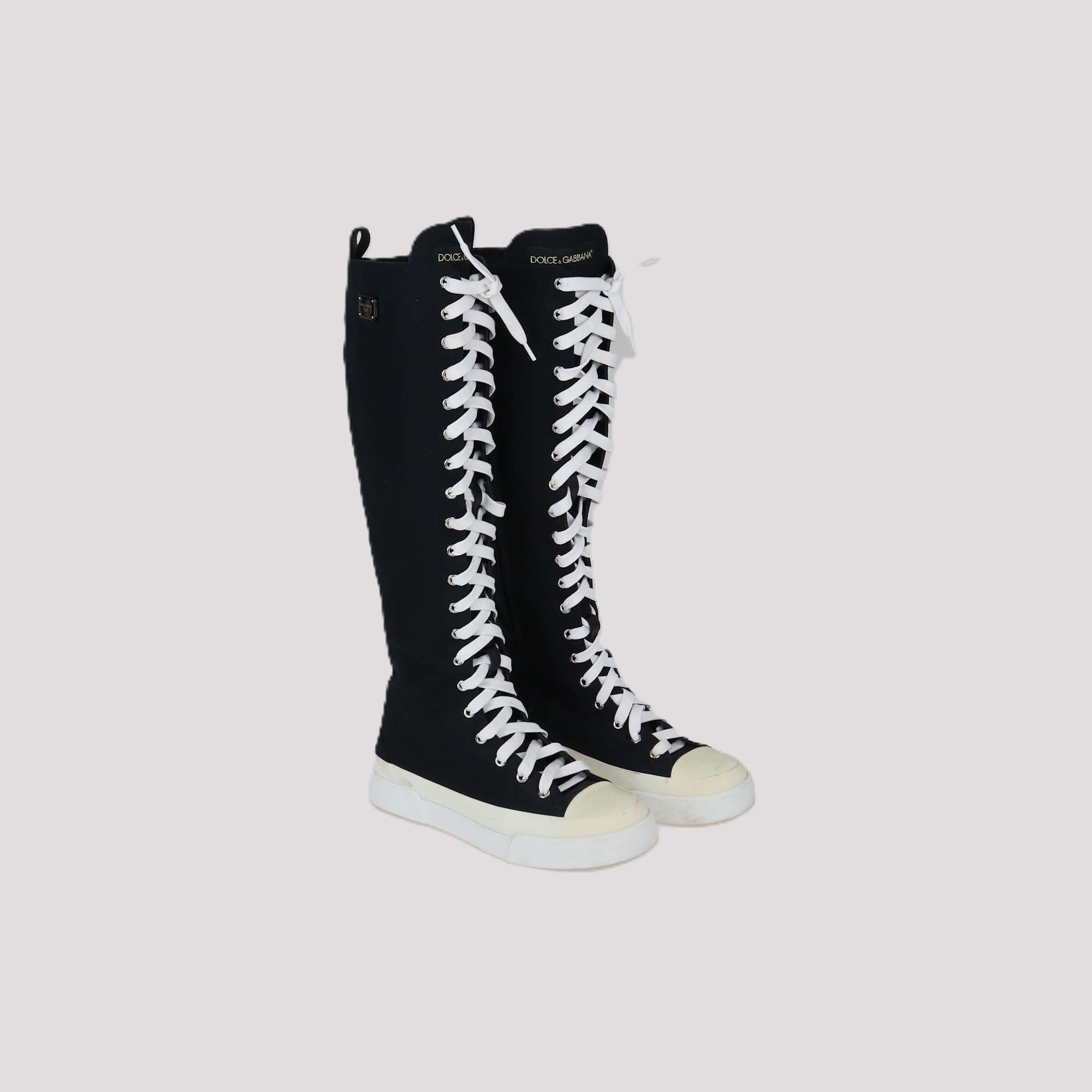 Dolce & Gabbana Black Canvas Portofino High Knee Sneakers