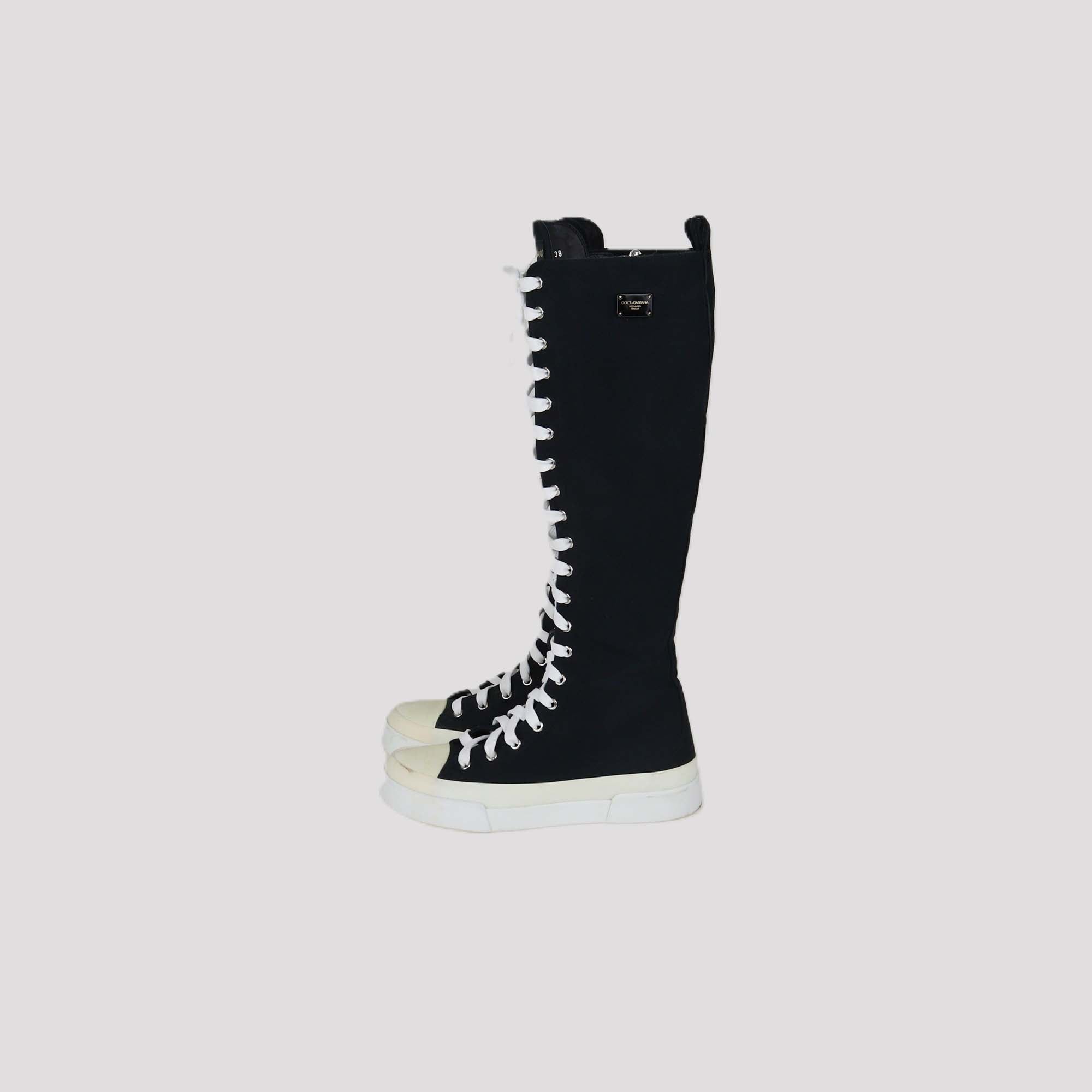 Dolce & Gabbana Black Canvas Portofino High Knee Sneakers