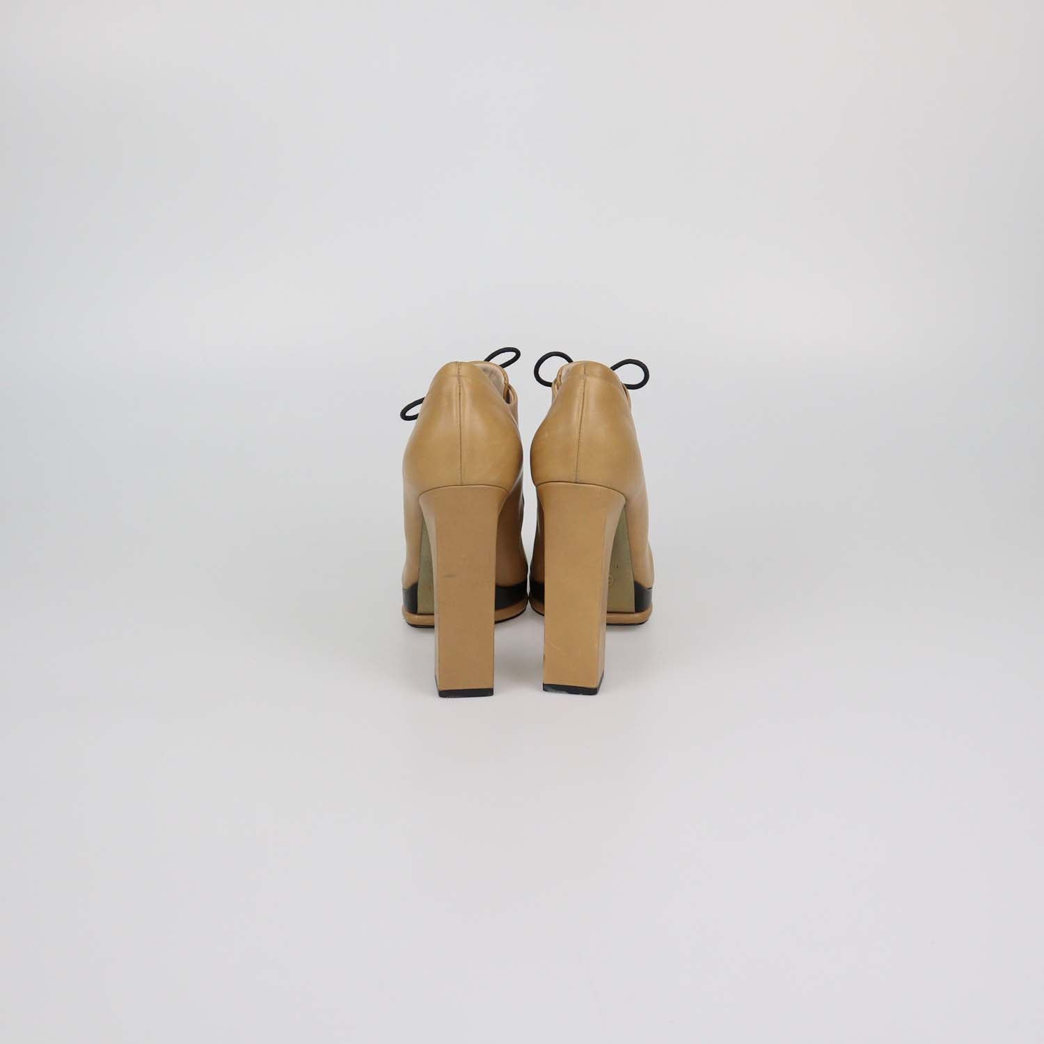 Chanel Beige/Black Leather Cap Toe Platform Ankle Boots