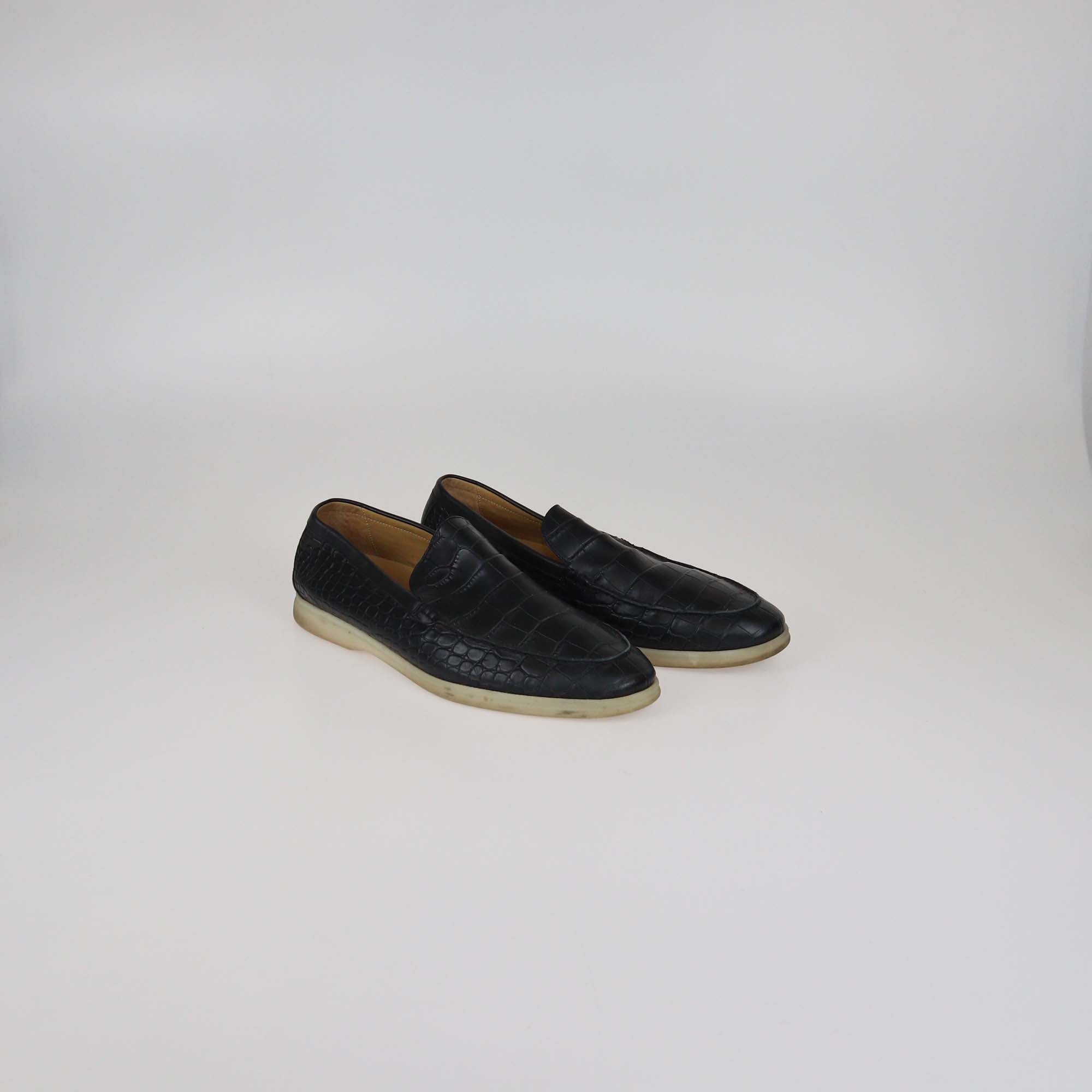 Loro Piana Black Alligator Summer Walk Loafers