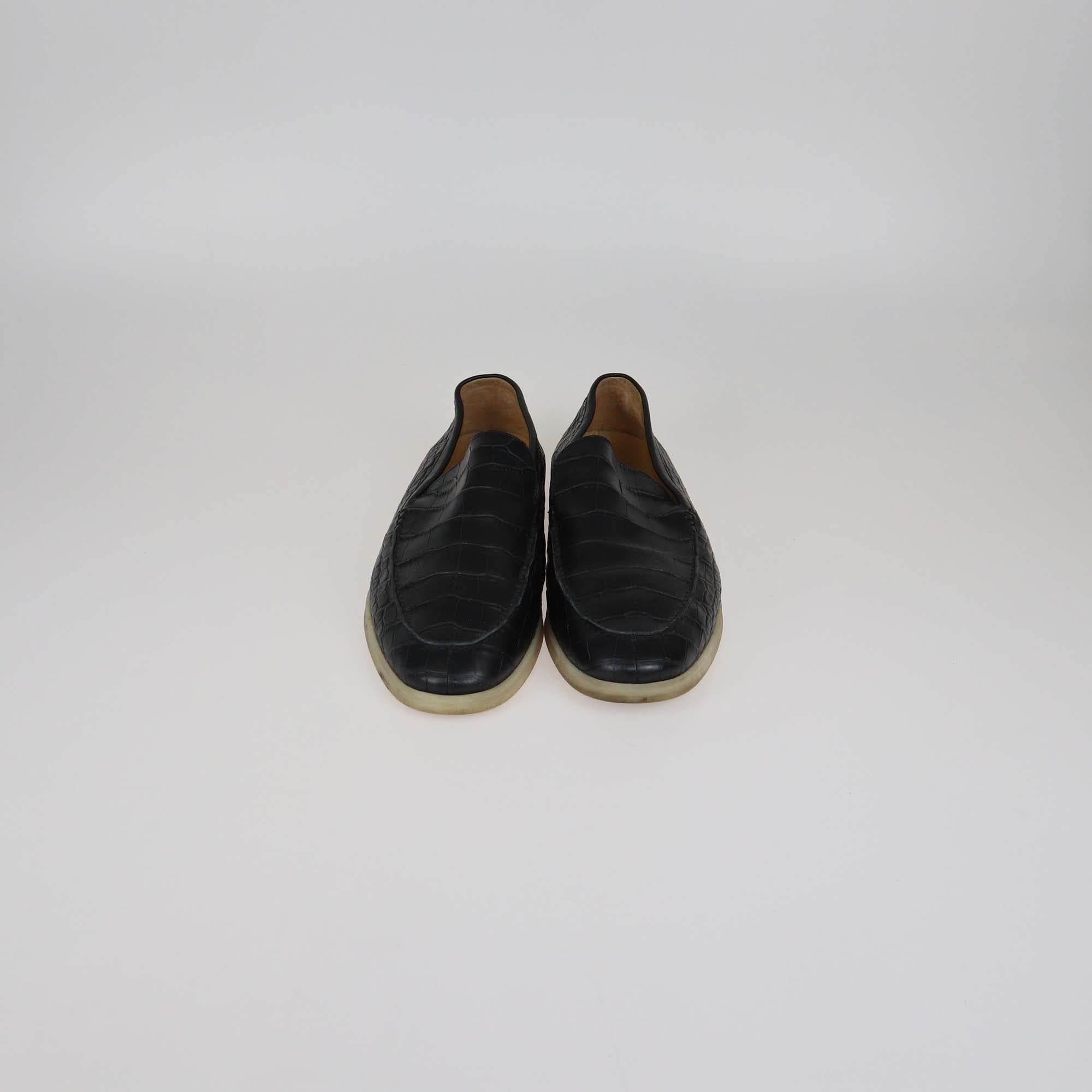 Loro Piana Black Alligator Summer Walk Loafers