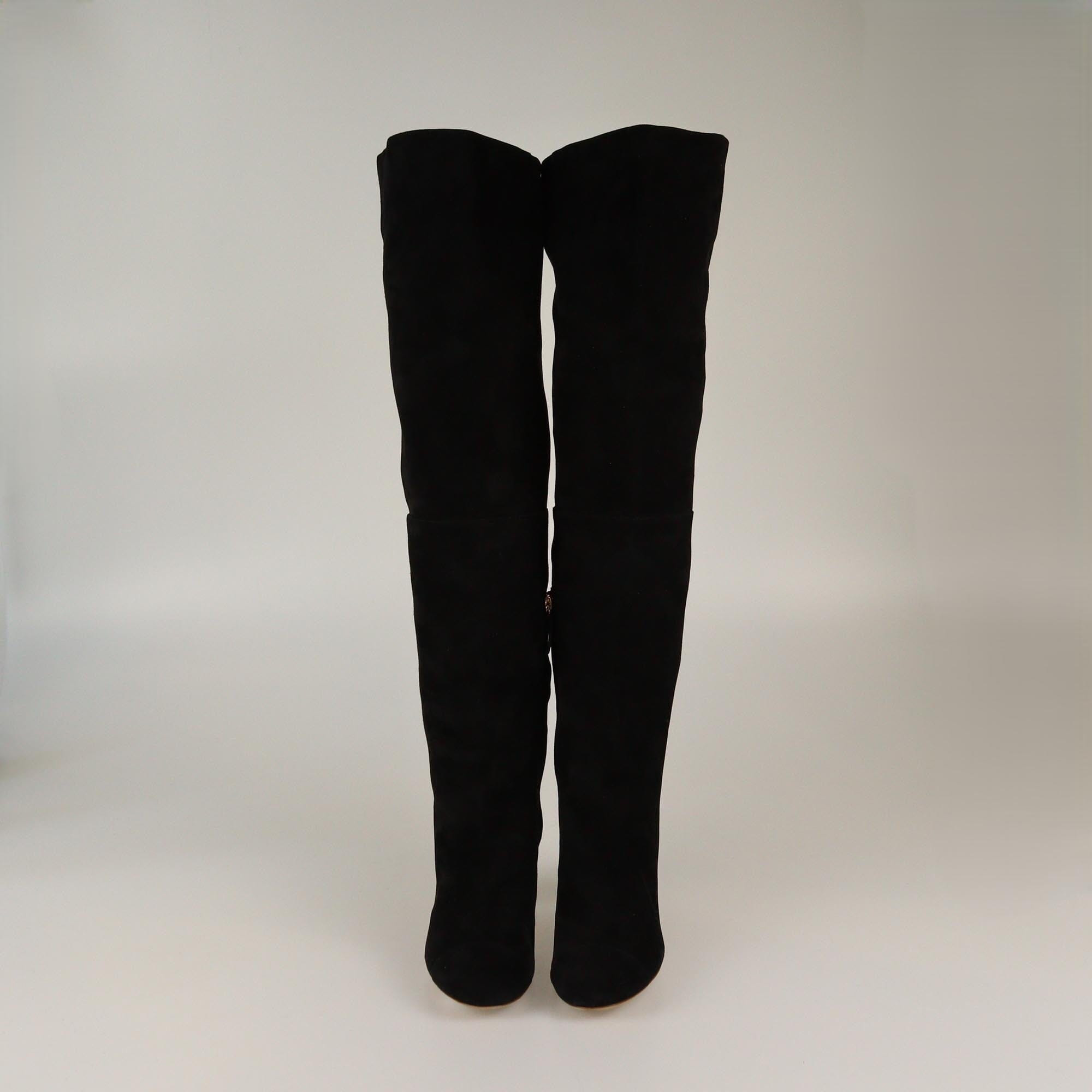 Chanel Black CC Cap Toe High Knee Boots Womens Chanel