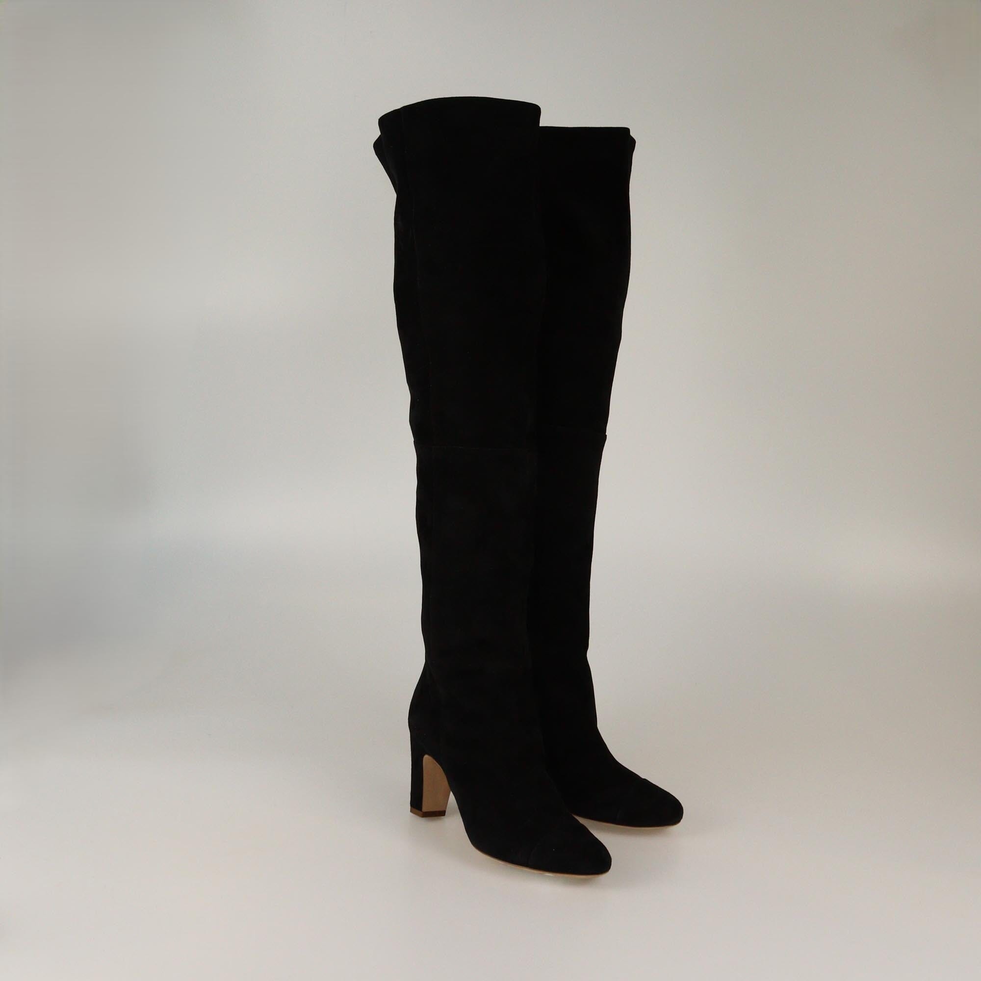 Chanel Black CC Cap Toe High Knee Boots Womens Chanel