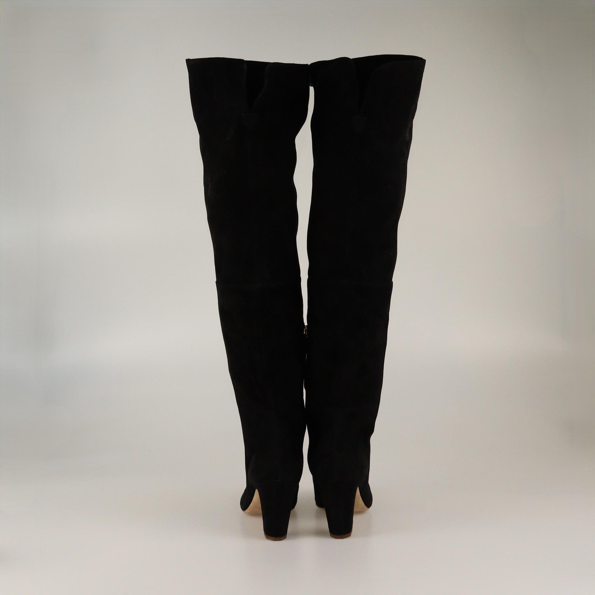 Chanel Black CC Cap Toe High Knee Boots Womens Chanel