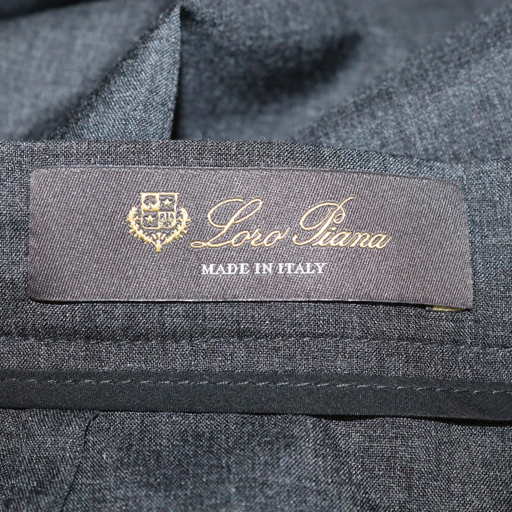 Loro Piana Dark Grey Cashmere Silk Blend Wide Leg Trousers