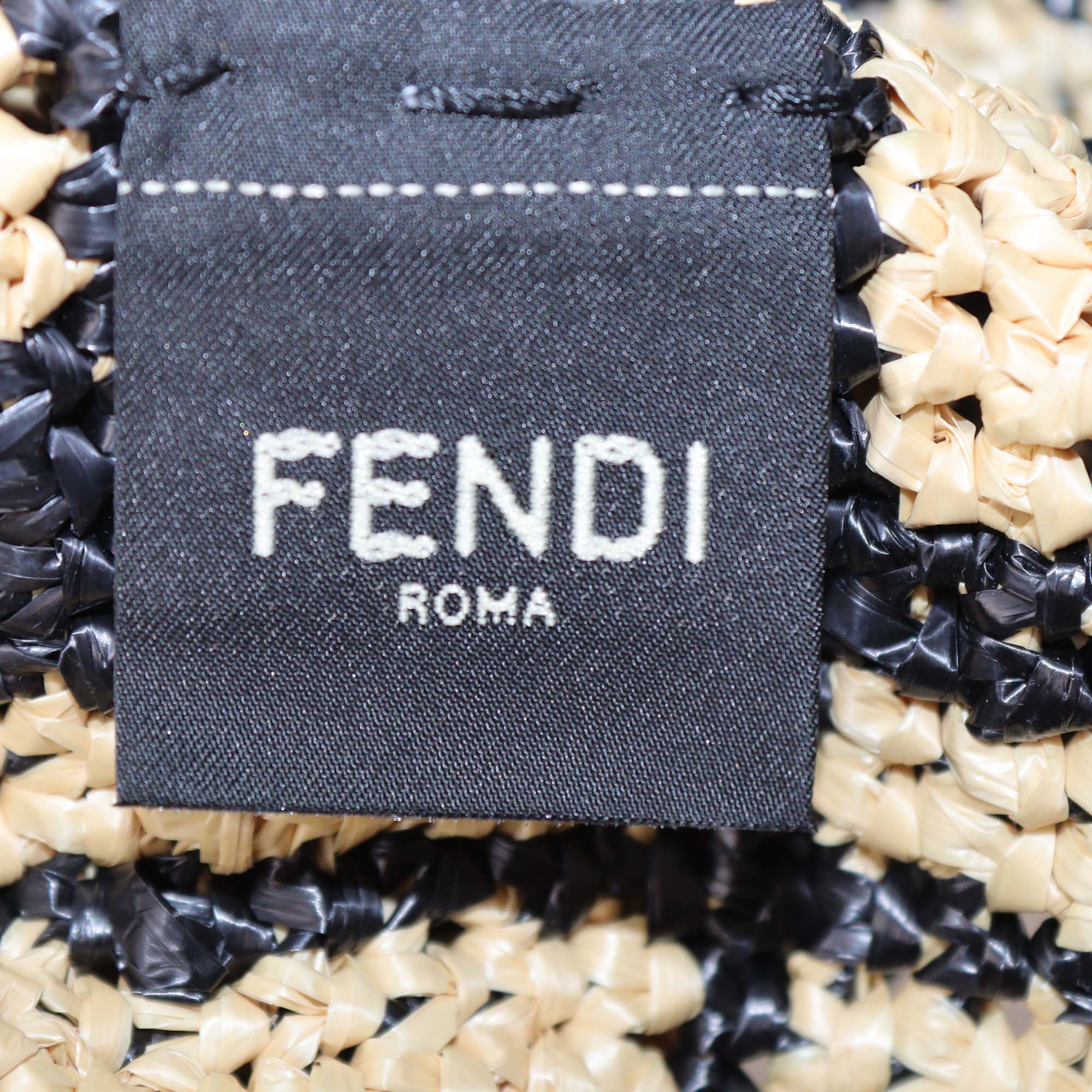 Fendi Black/Natural FF Raffia Large Flat Zip Wristlet Pouch