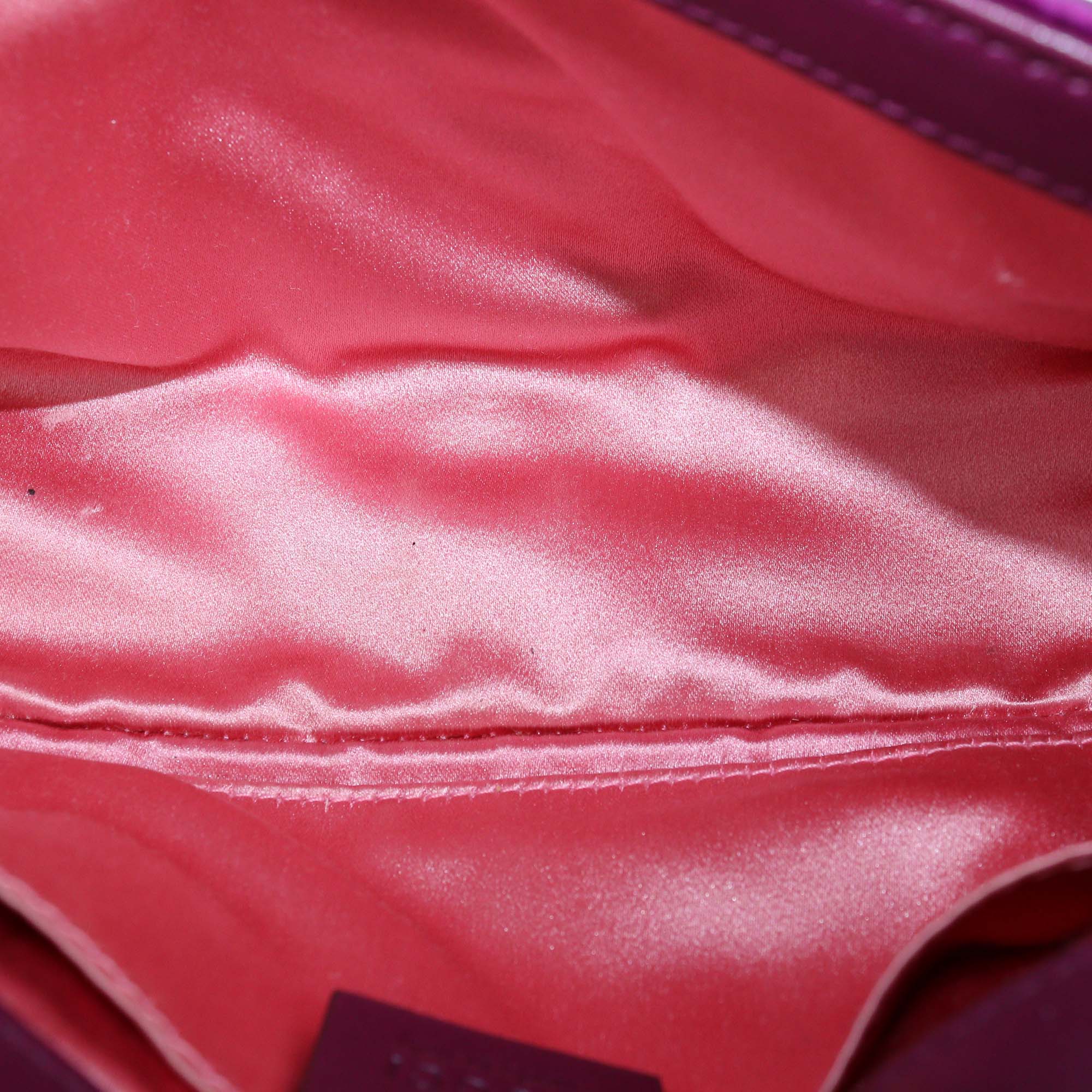 Gucci Magenta Matelasse Velvet Small Crystal Embellished GG Marmont Shoulder Bag