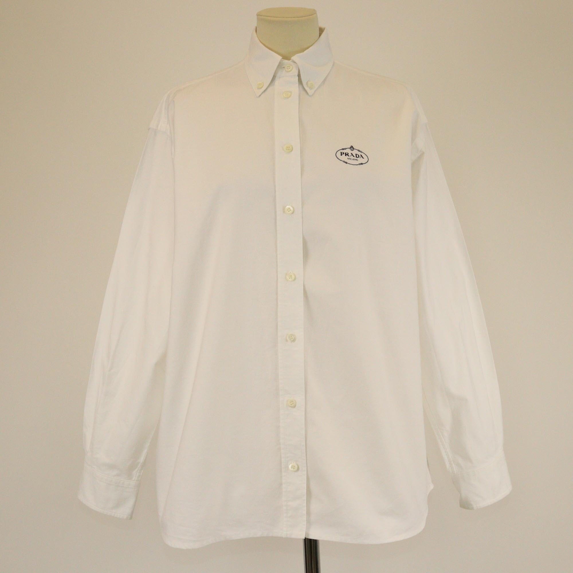 Prada White Embroidered Oxford Shirt Womens Prada