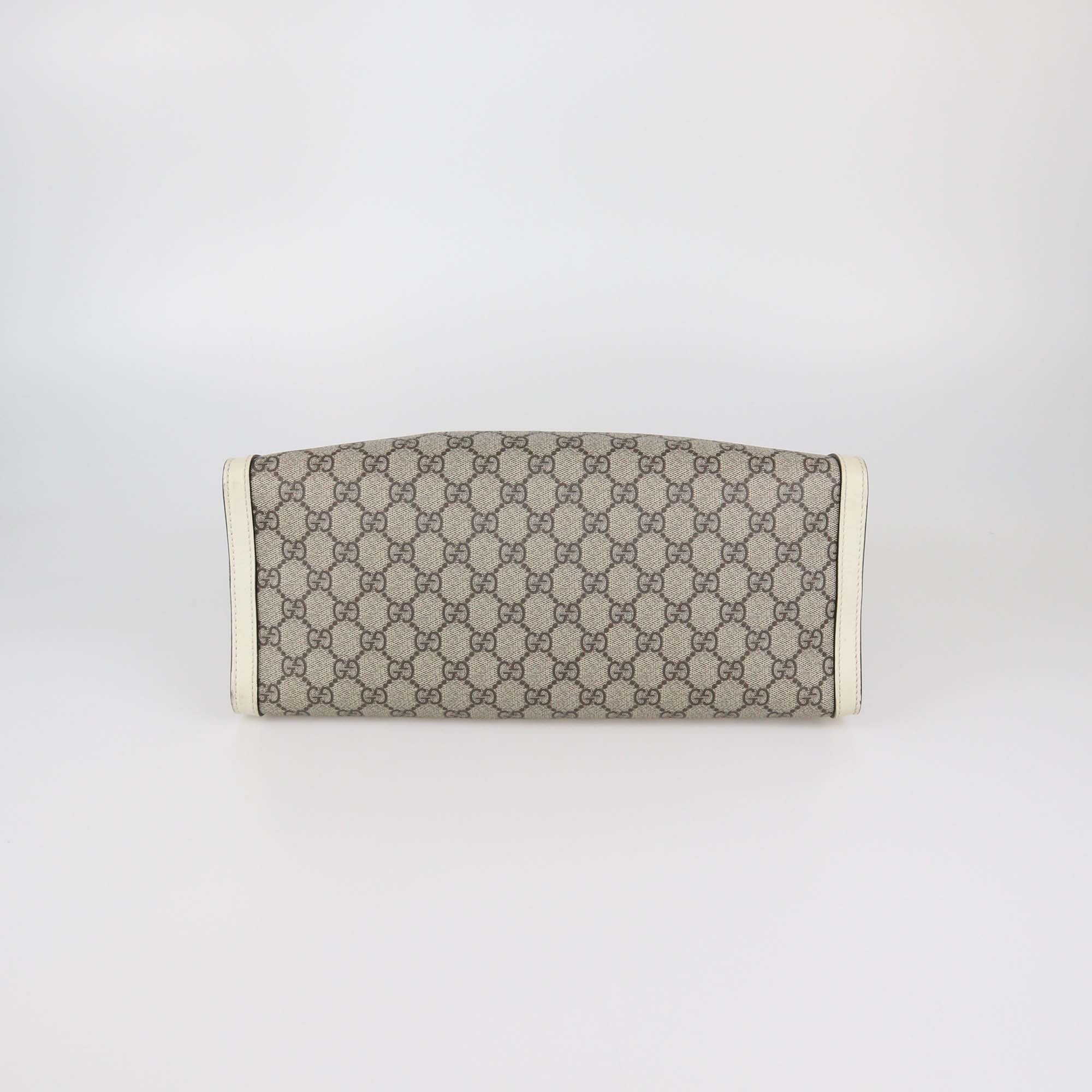 Gucci Beige/Off White GG Supreme Canvas Leather Medium Padlock Tote