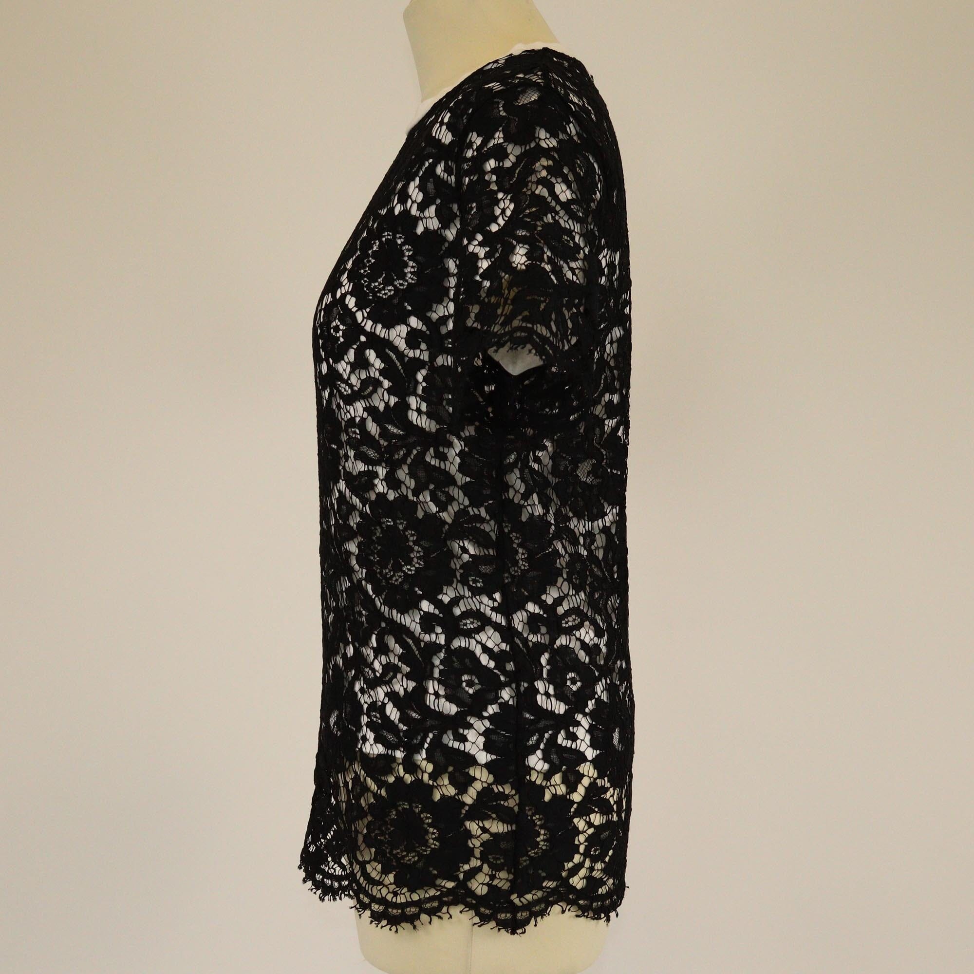 Valentino Black/White Lace Short Sleeve T-Shirt Womens Valentino