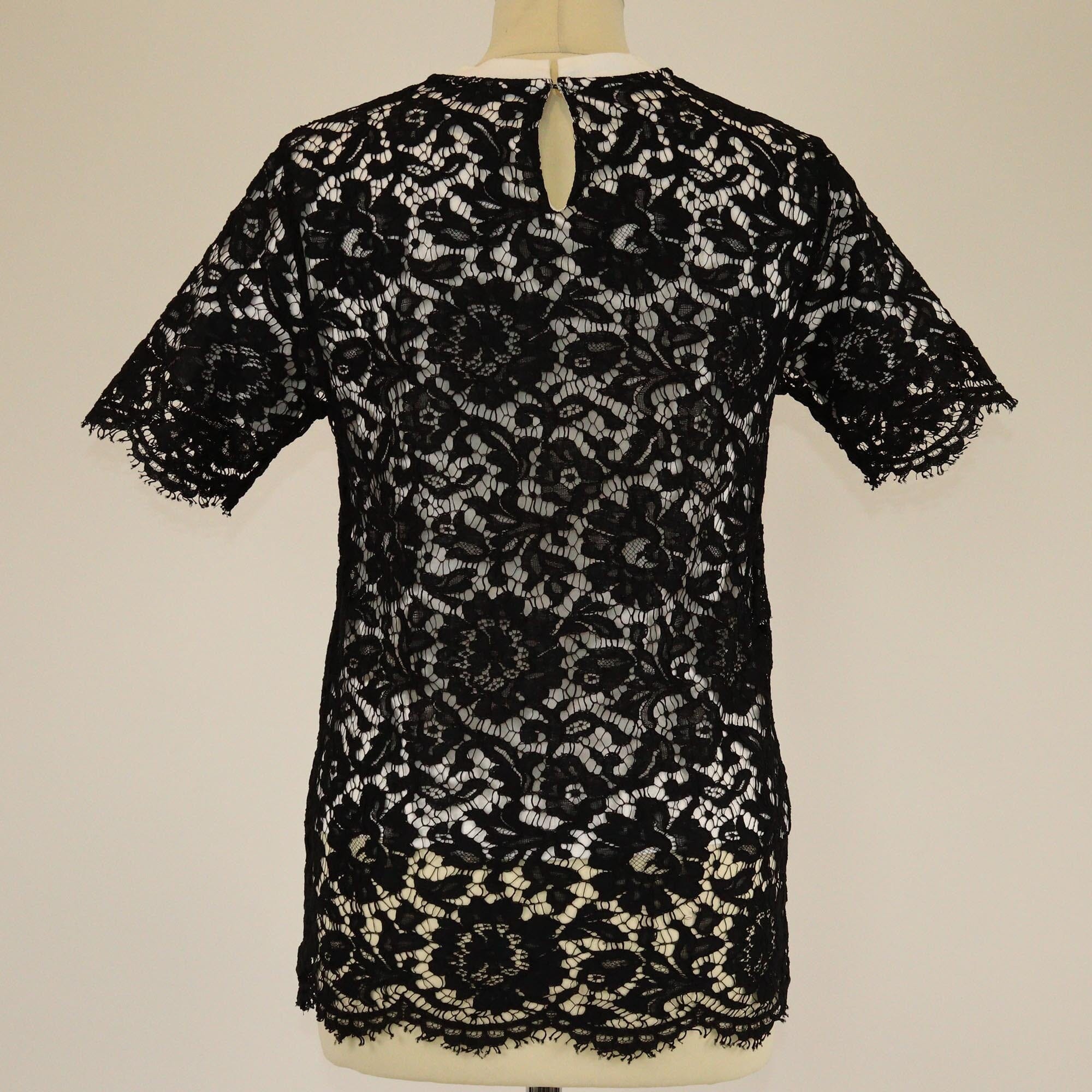 Valentino Black/White Lace Short Sleeve T-Shirt Womens Valentino