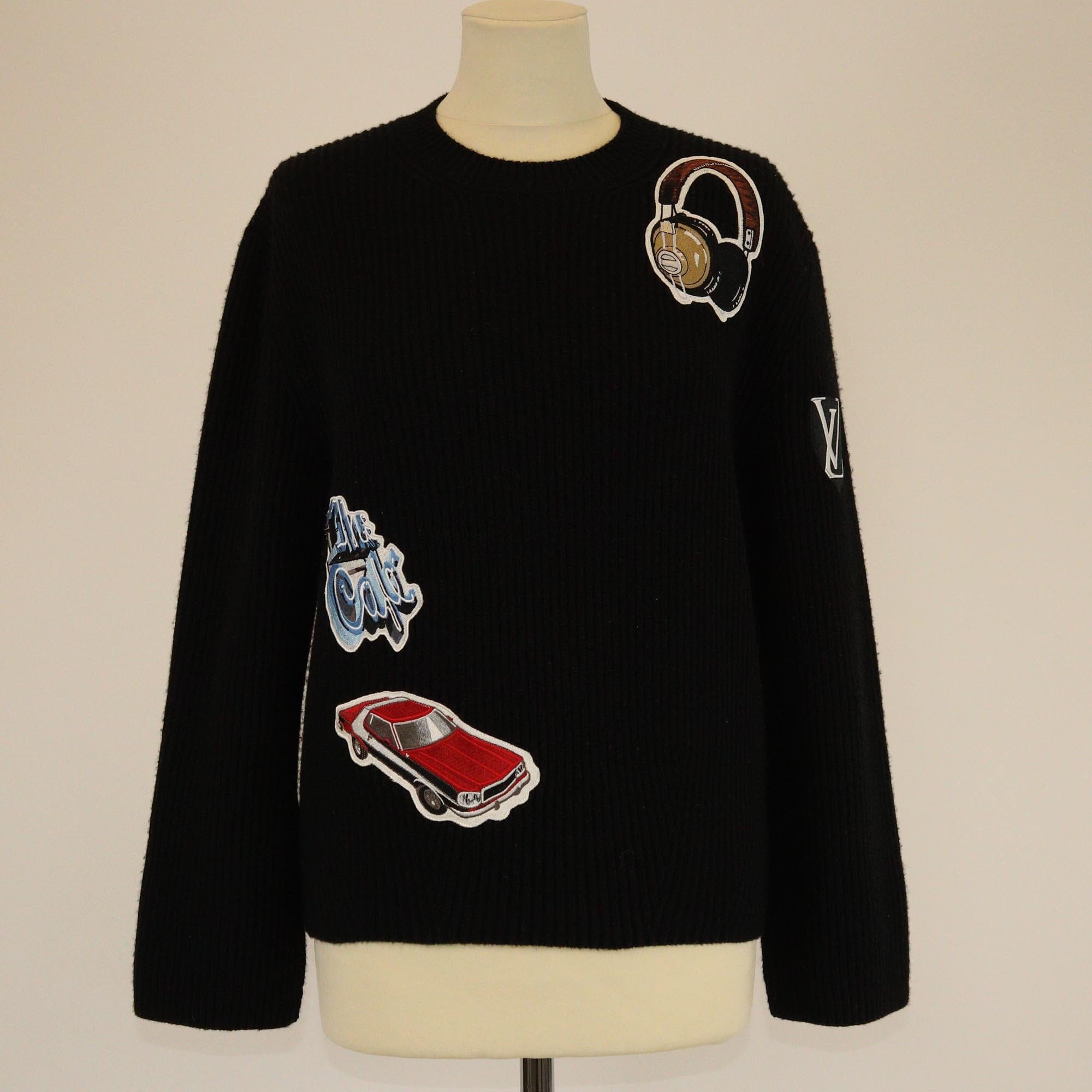 Louis Vuitton Black Embroidered Patch Detailed Long Sleeve Sweater Womens Louis Vuitton