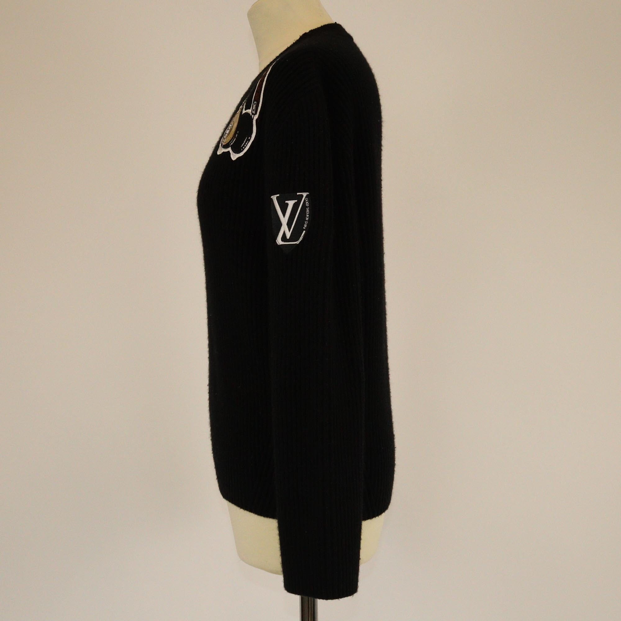 Louis Vuitton Black Embroidered Patch Detailed Long Sleeve Sweater Womens Louis Vuitton