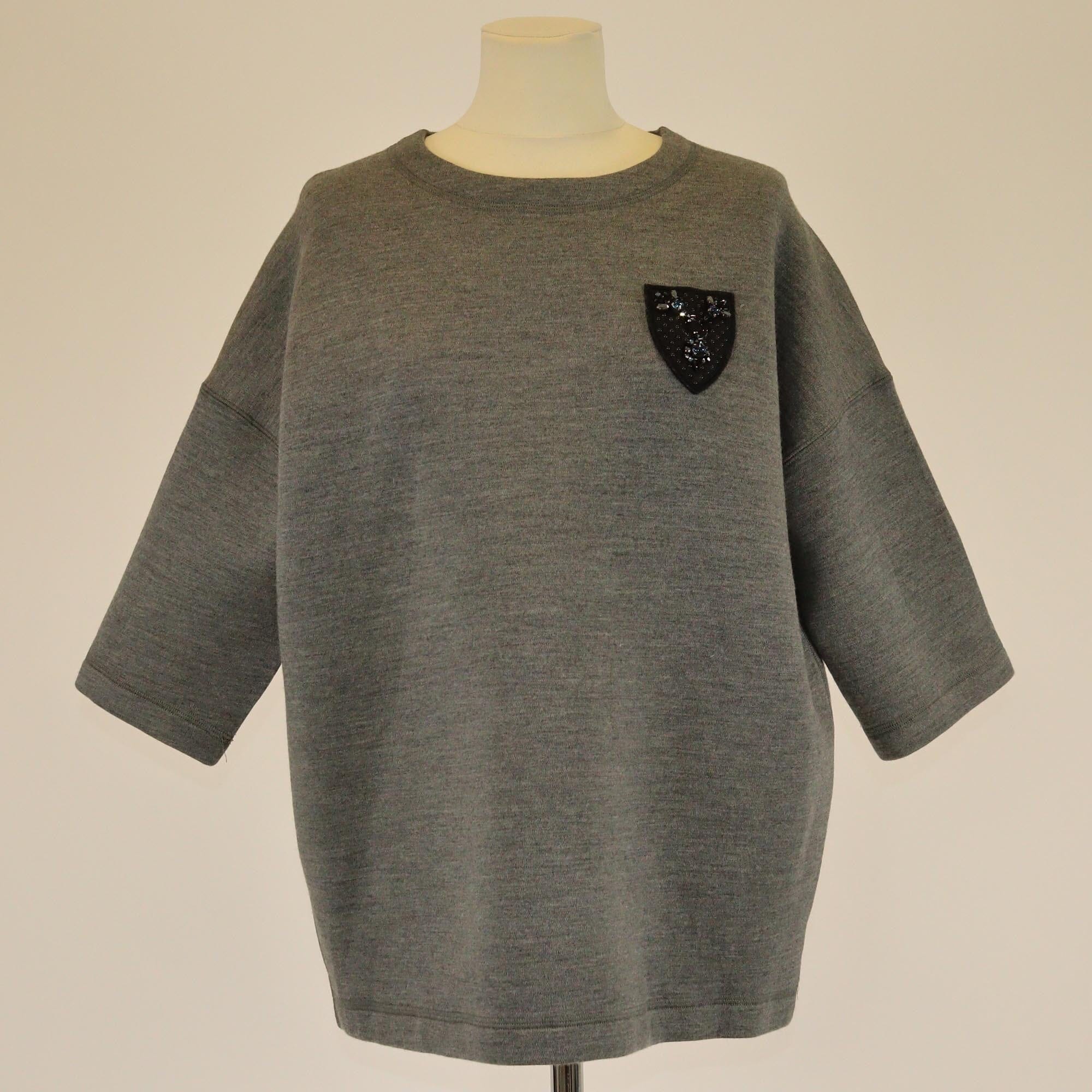 Christian Dior Grey Crystals Embellished Short Sleeve Top Womens Christian Dior