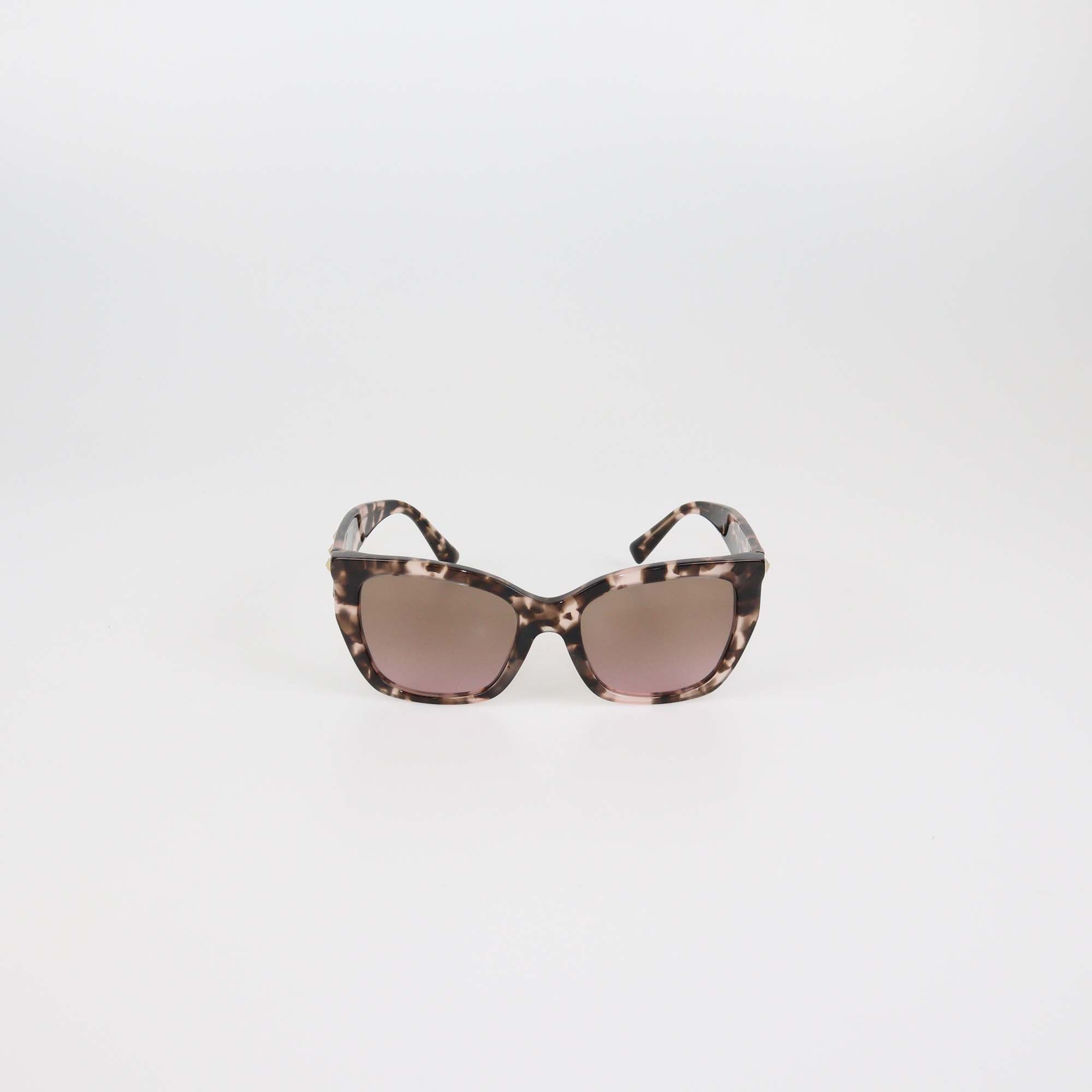 Valentino Brown Havana Gradient Rockstud Square Sunglasses