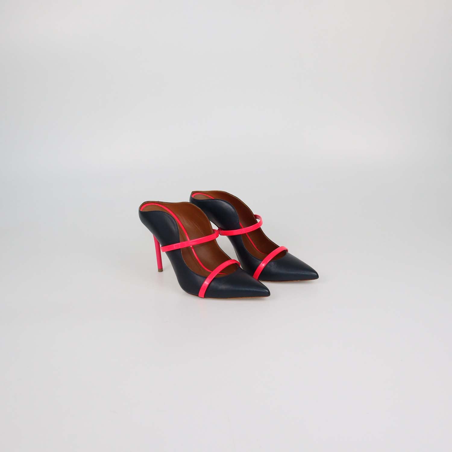 Malone Souliers Charcoal Black/Neon Pink Leather Maureen Mules