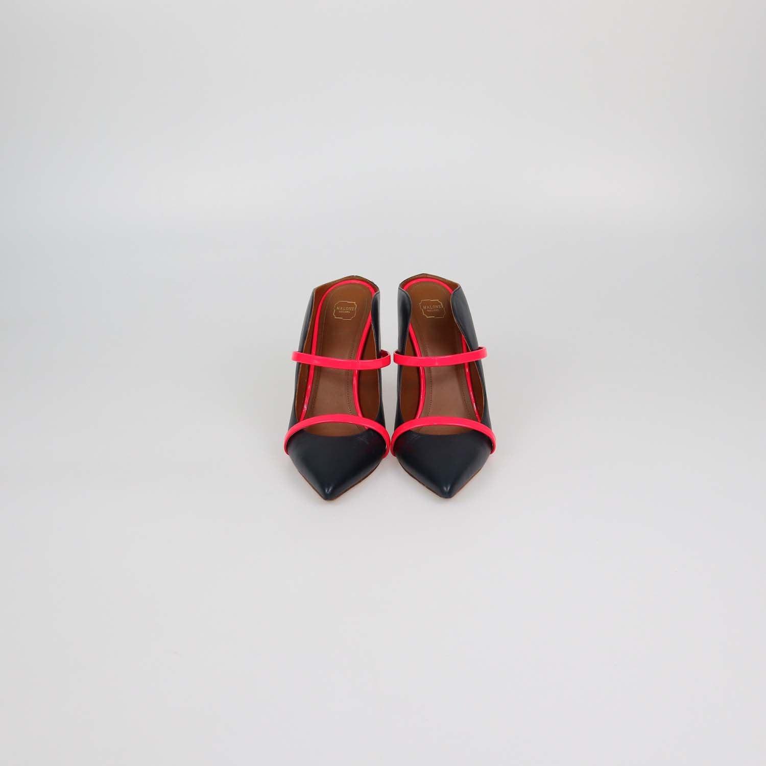 Malone Souliers Charcoal Black/Neon Pink Leather Maureen Mules