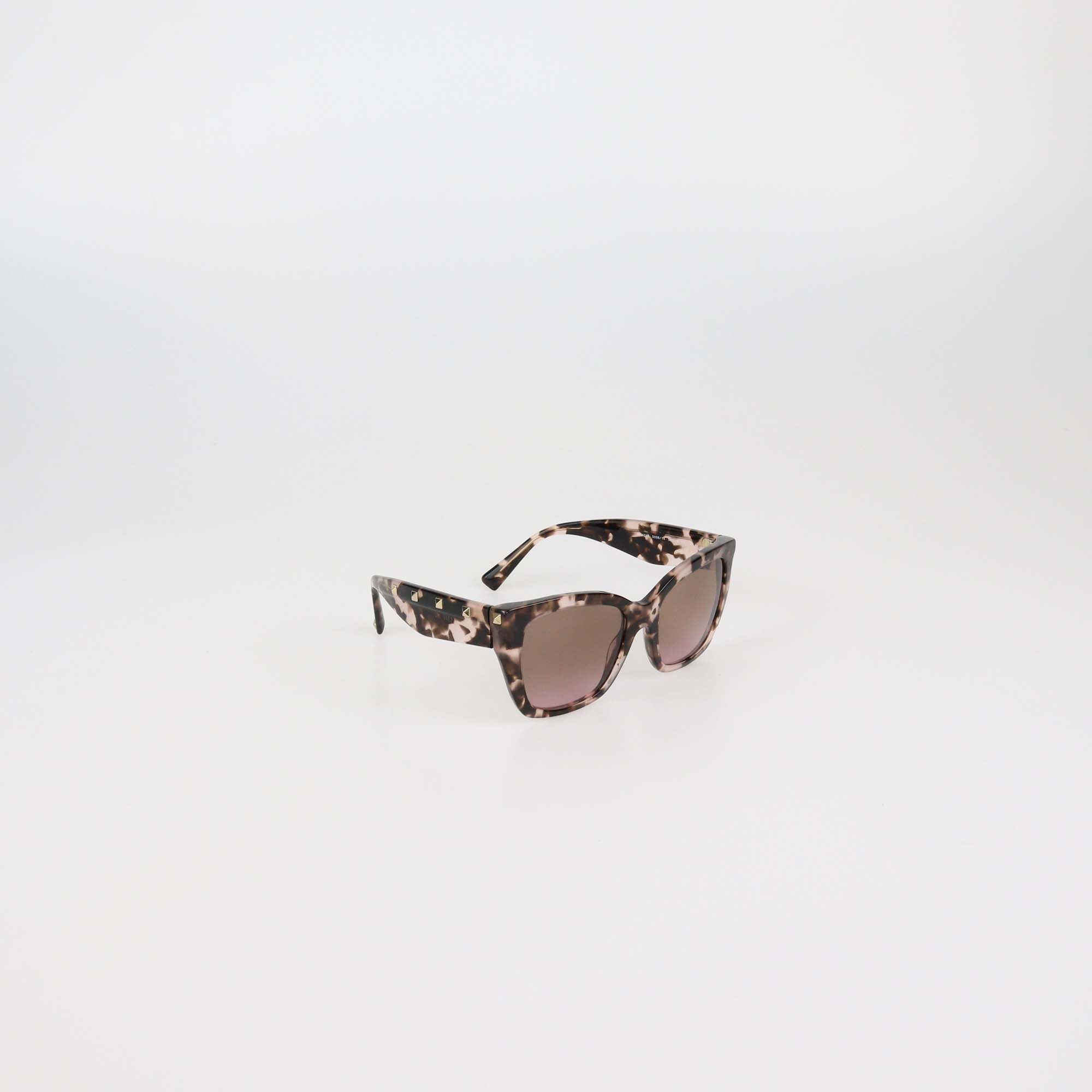 Valentino Brown Havana Gradient Rockstud Square Sunglasses