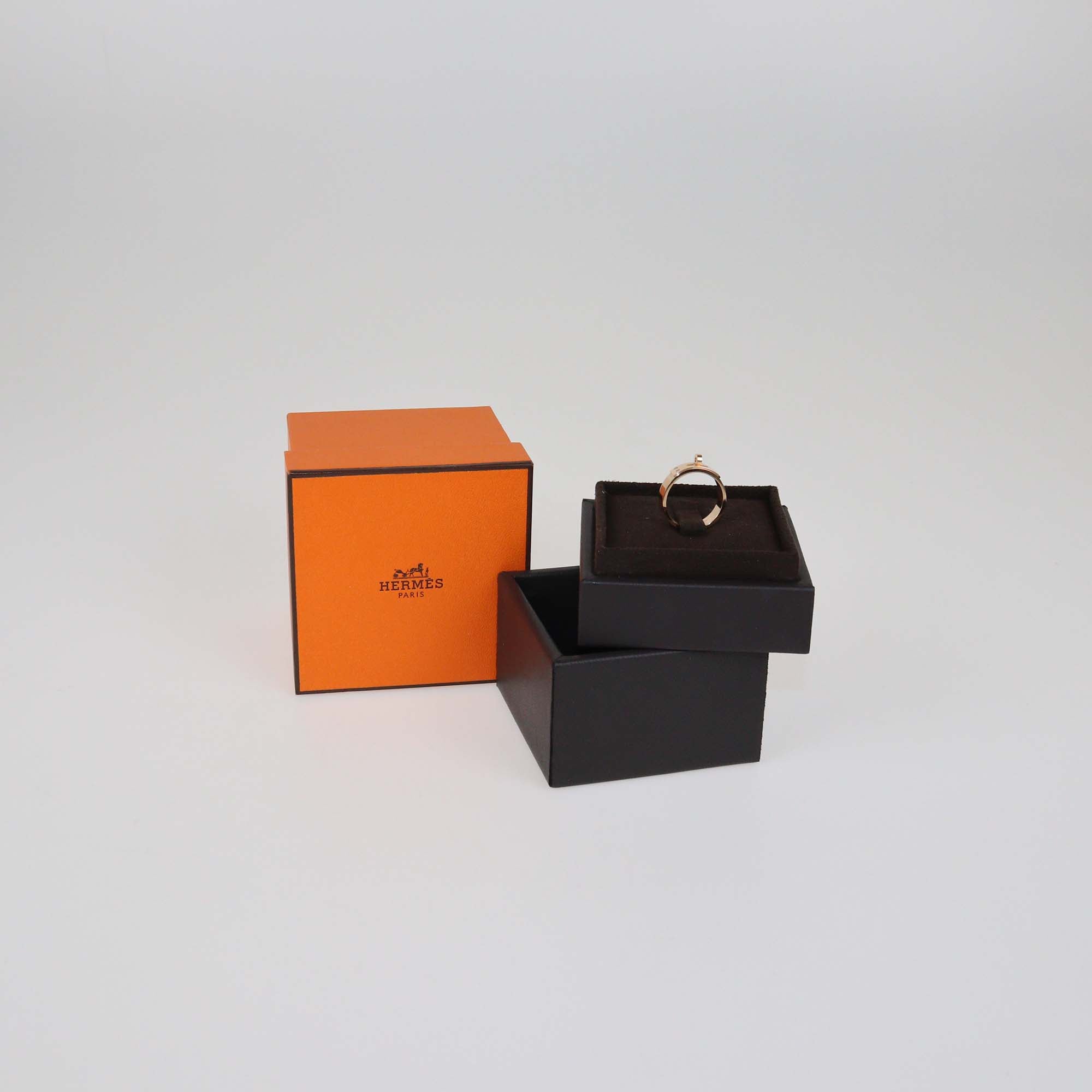 Hermes Kelly Diamond 18k Rose Gold Ring Size 53