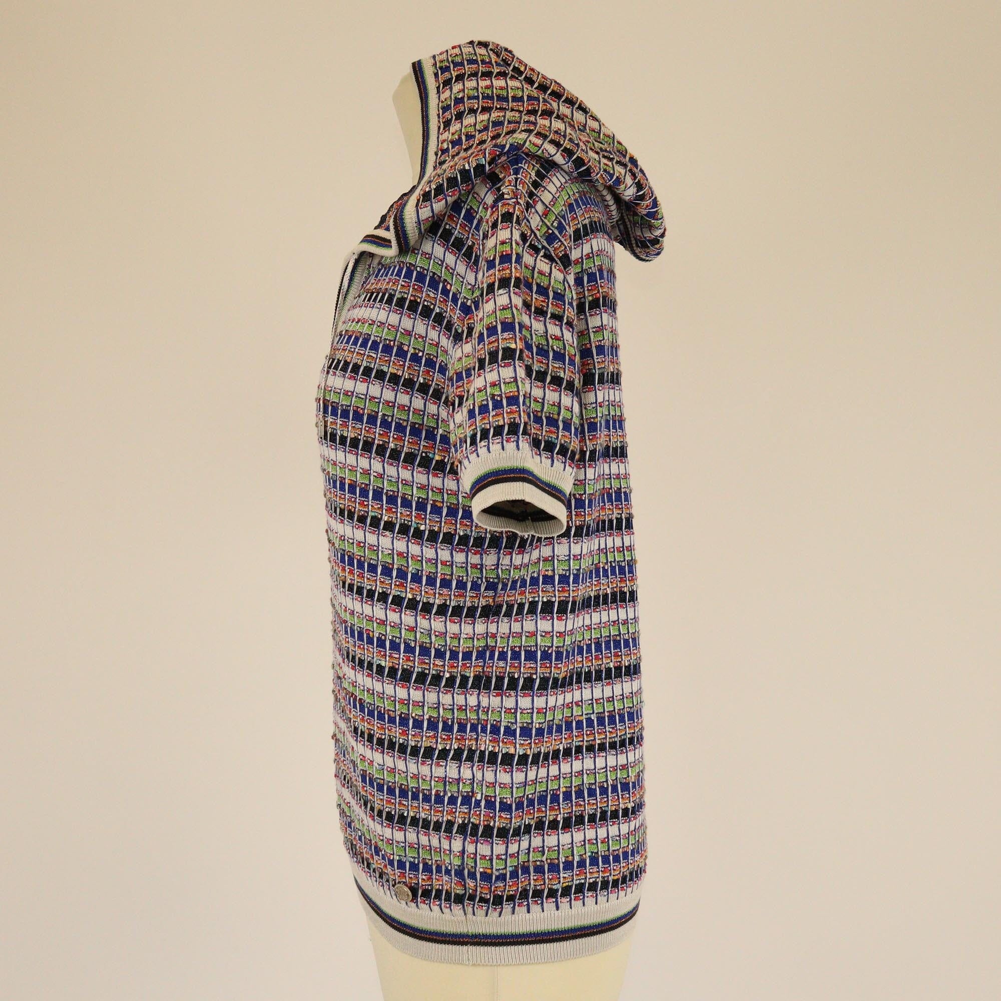 Chanel Multicolor Knitted Short Sleeve Hoodie Sweater Womens Chanel
