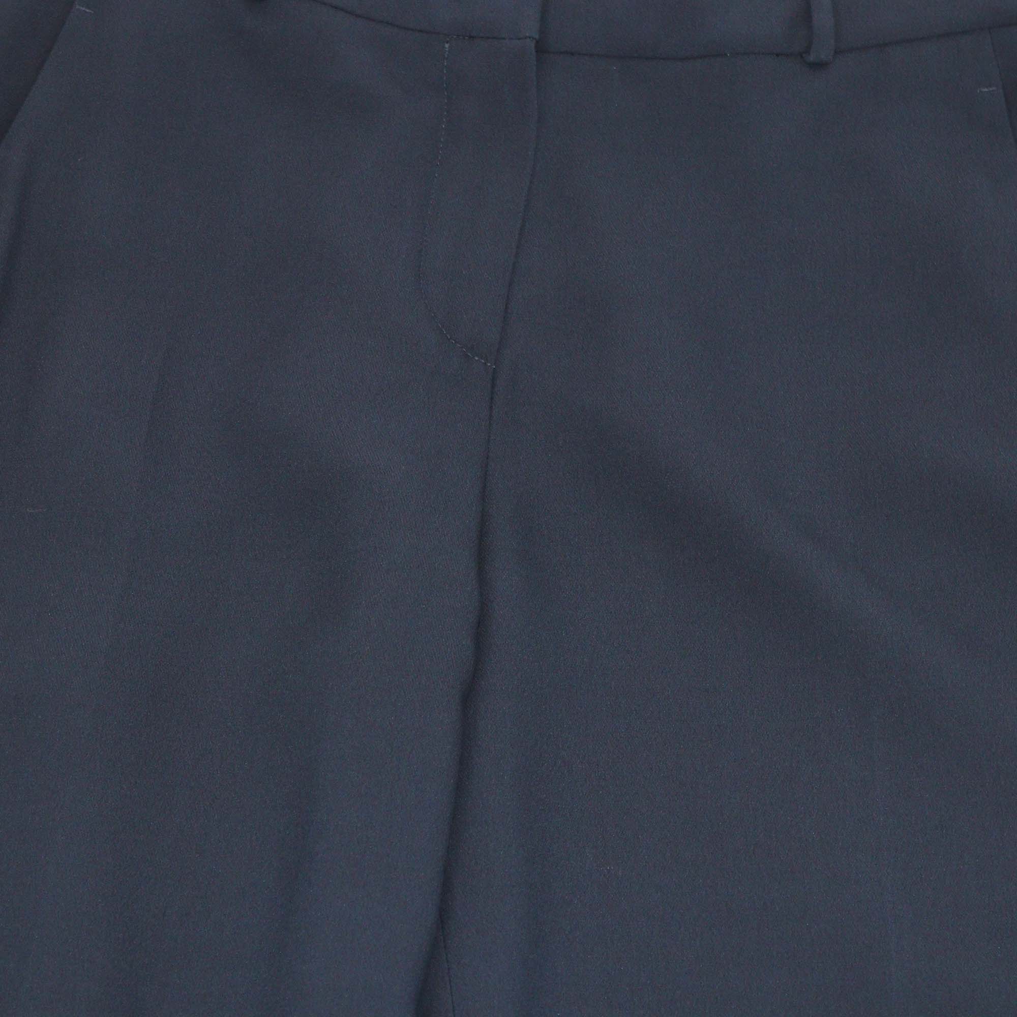 Loro Piana Navy Blue Silk Blended Wide Leg Pants