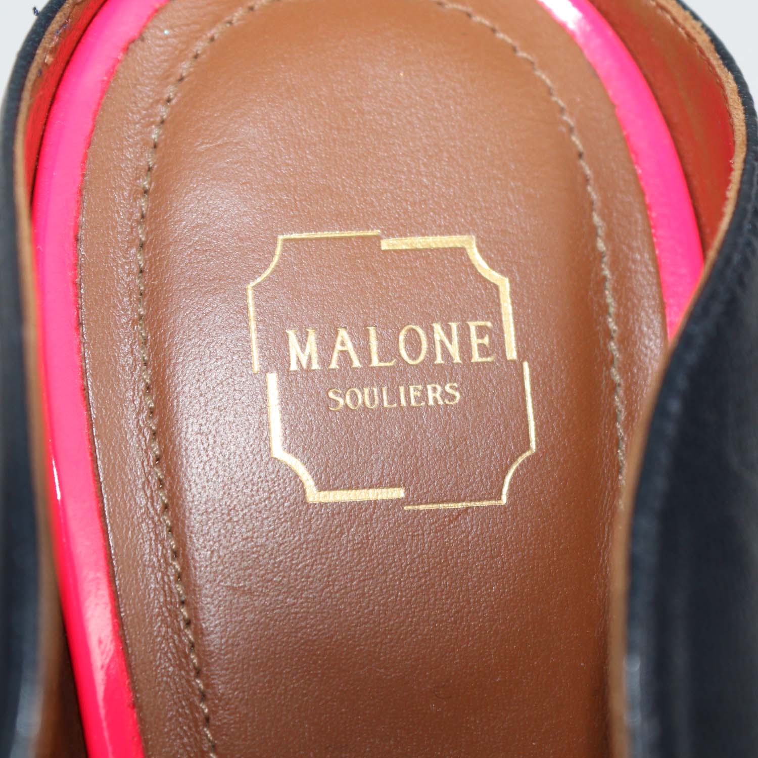 Malone Souliers Charcoal Black/Neon Pink Leather Maureen Mules