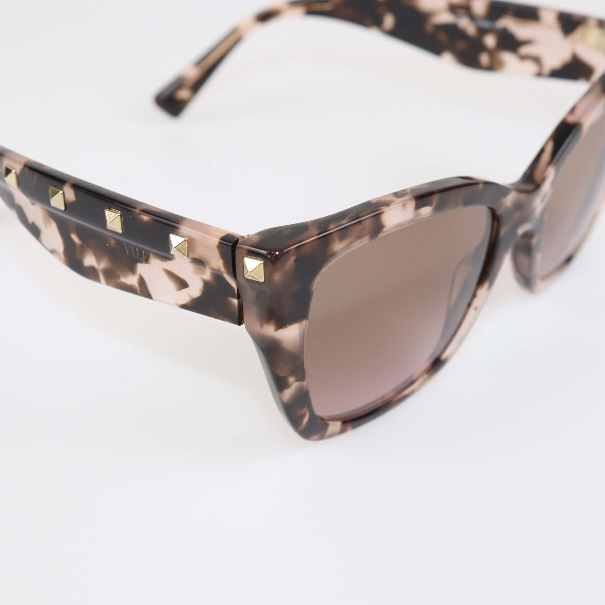 Valentino Brown Havana Gradient Rockstud Square Sunglasses