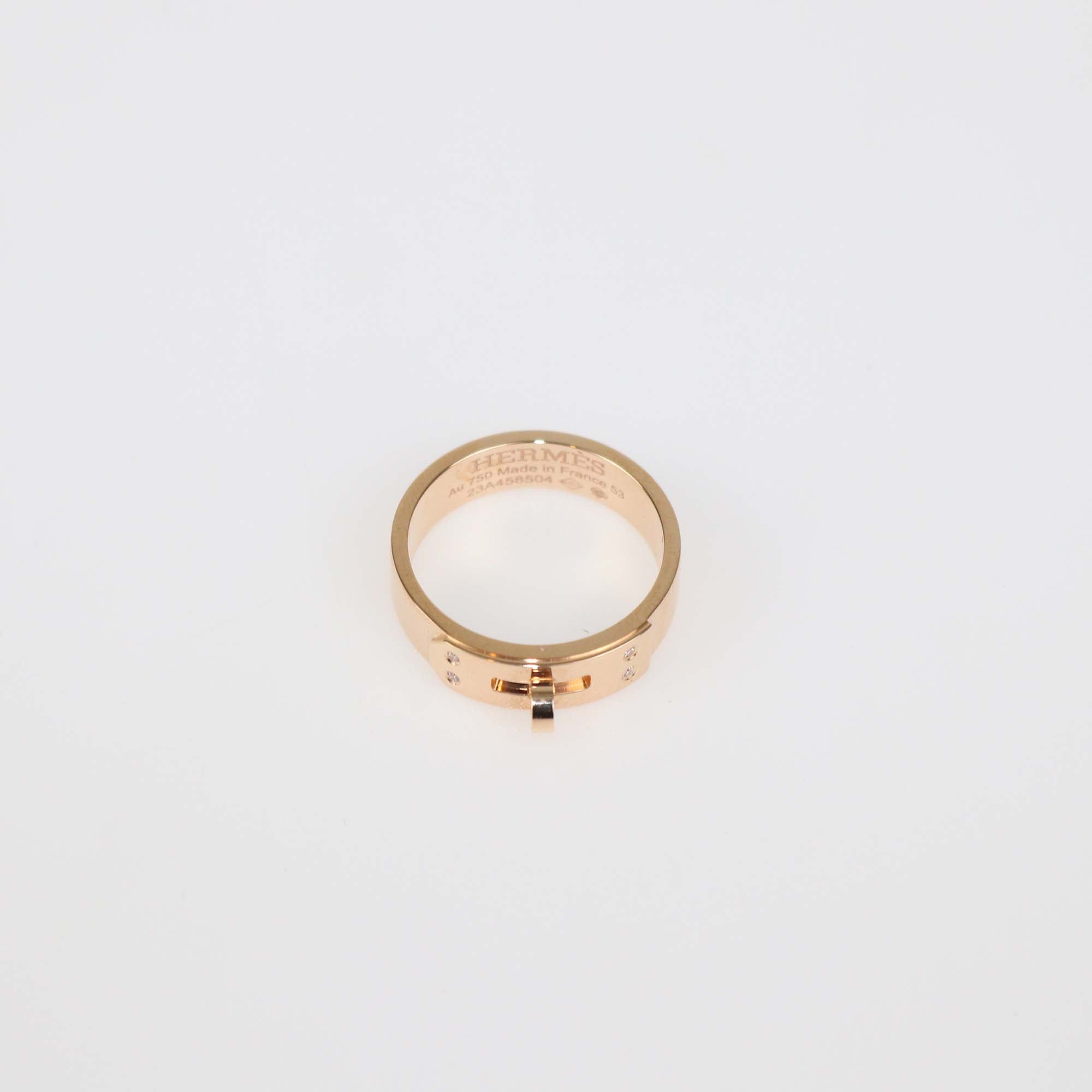 Hermes Kelly Diamond 18k Rose Gold Ring Size 53