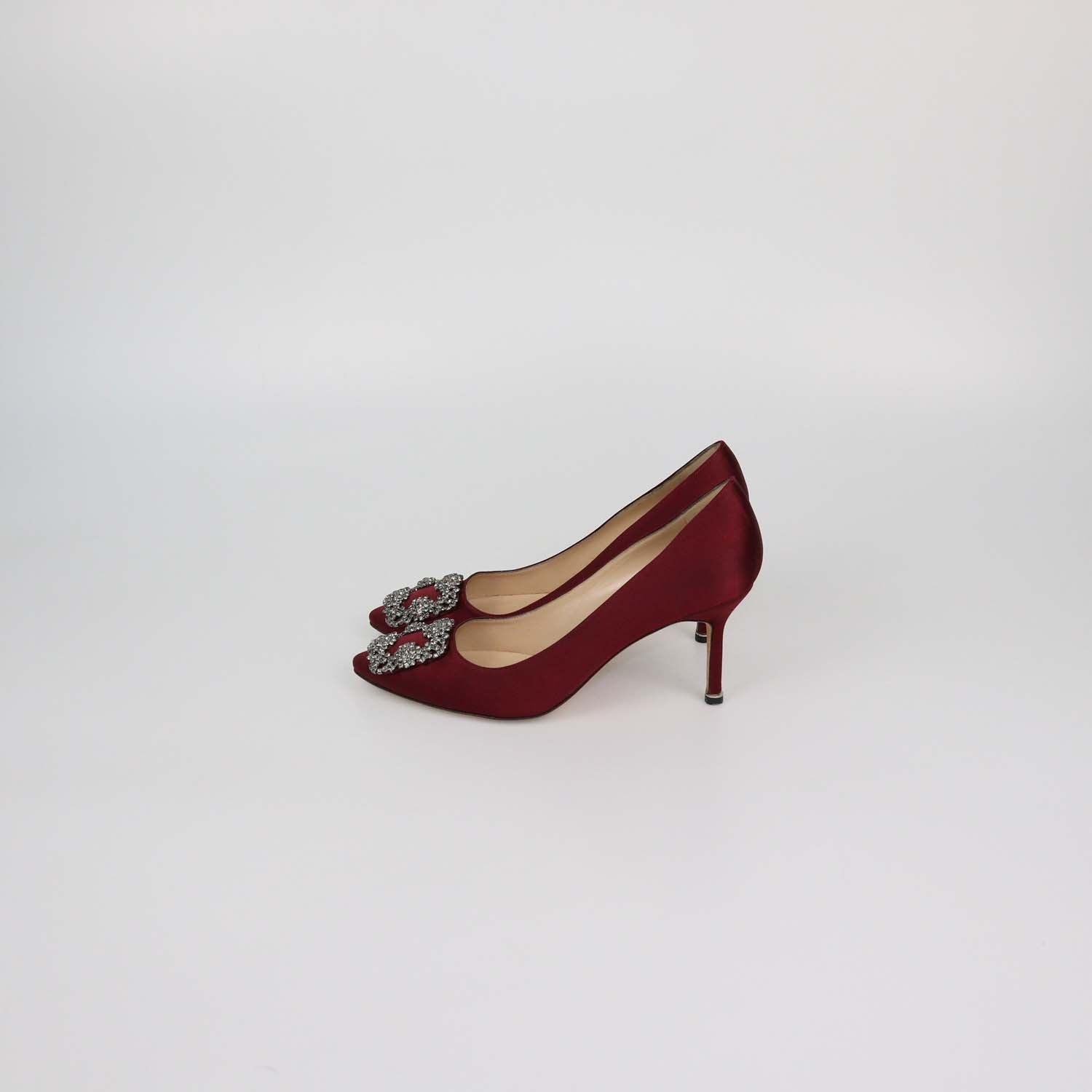Manolo Blahnik Burgundy Satin Hangisi Pumps