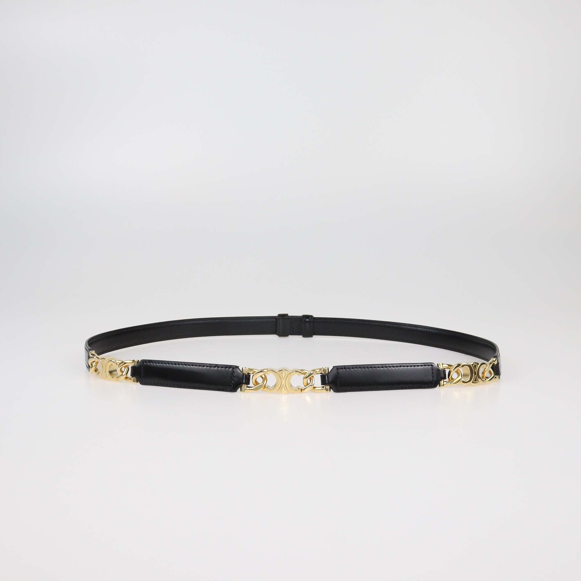 Celine Black Gourmette Triomphe Adjustable Belt Womens Celine