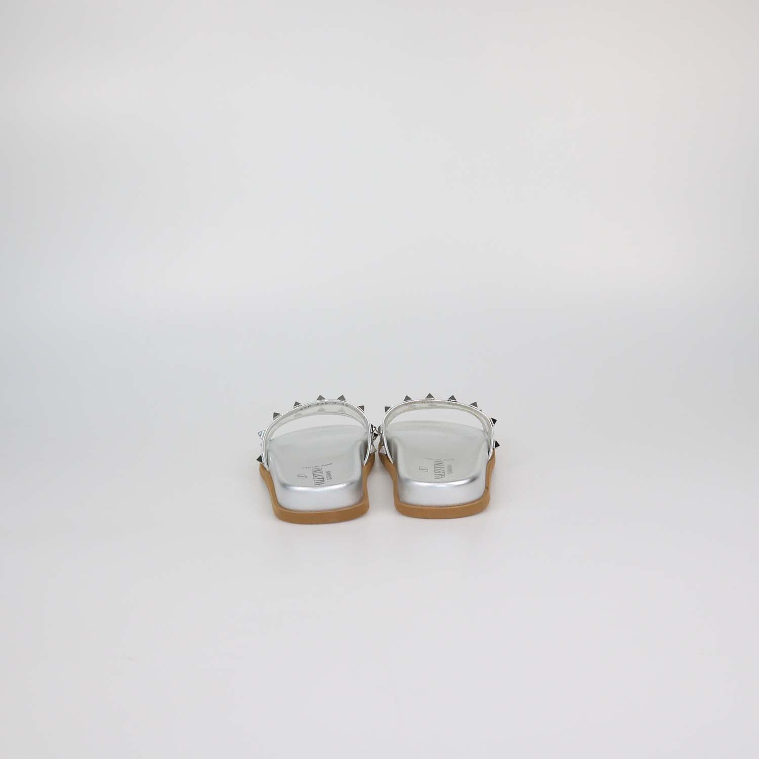 Valentino Silver PVC and Patent Leather Rockstud Flat Slides