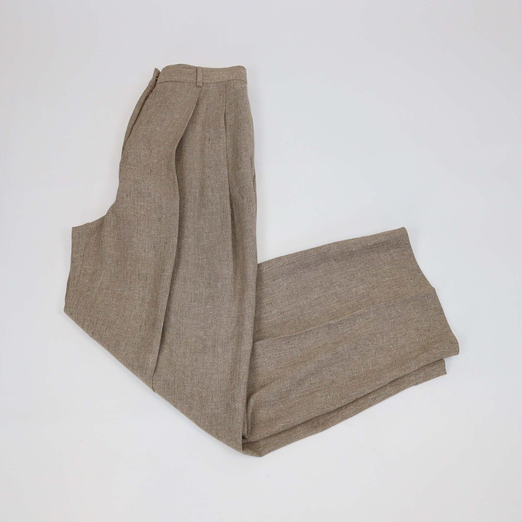 Loro Piana Brown Linen Kurt Sartorial Wide Leg Trouser