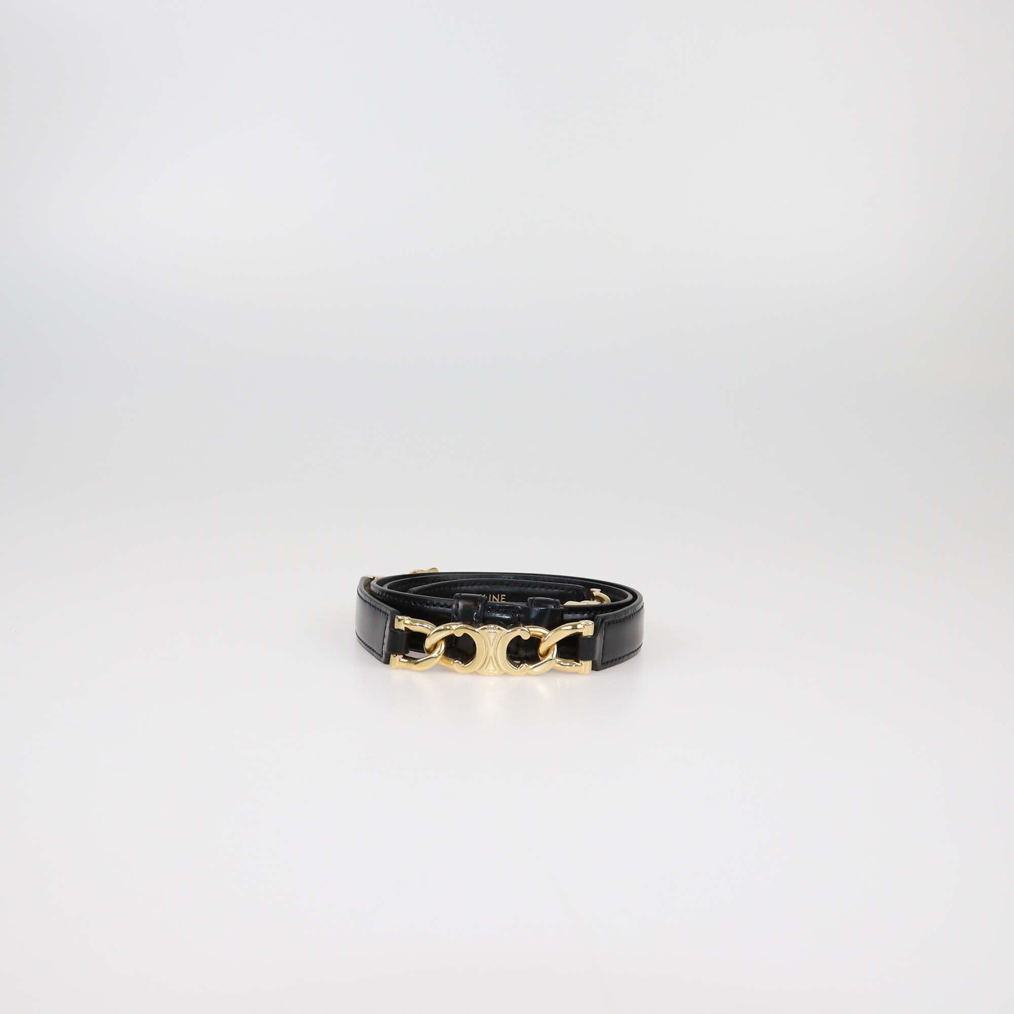 Celine Black Gourmette Triomphe Adjustable Belt Womens Celine