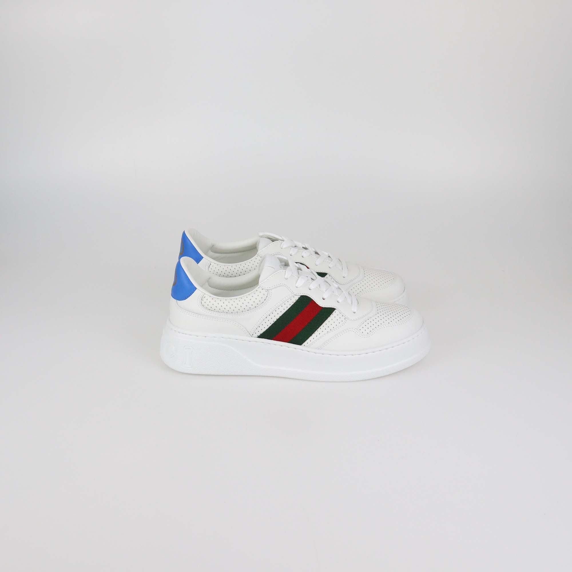 Gucci White/Blue Leather GG Web Chunky Sneakers