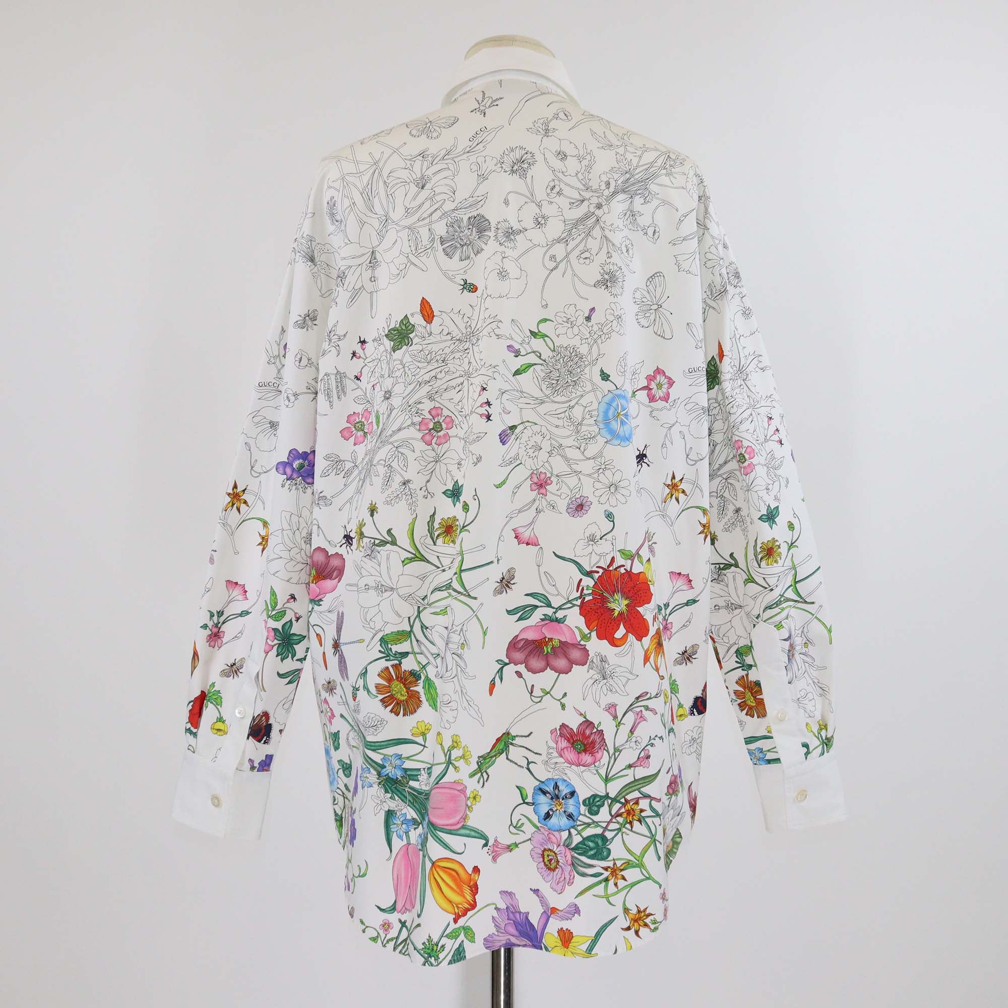Gucci White Cotton Poplin Botanical Print Long Sleeve Shirt