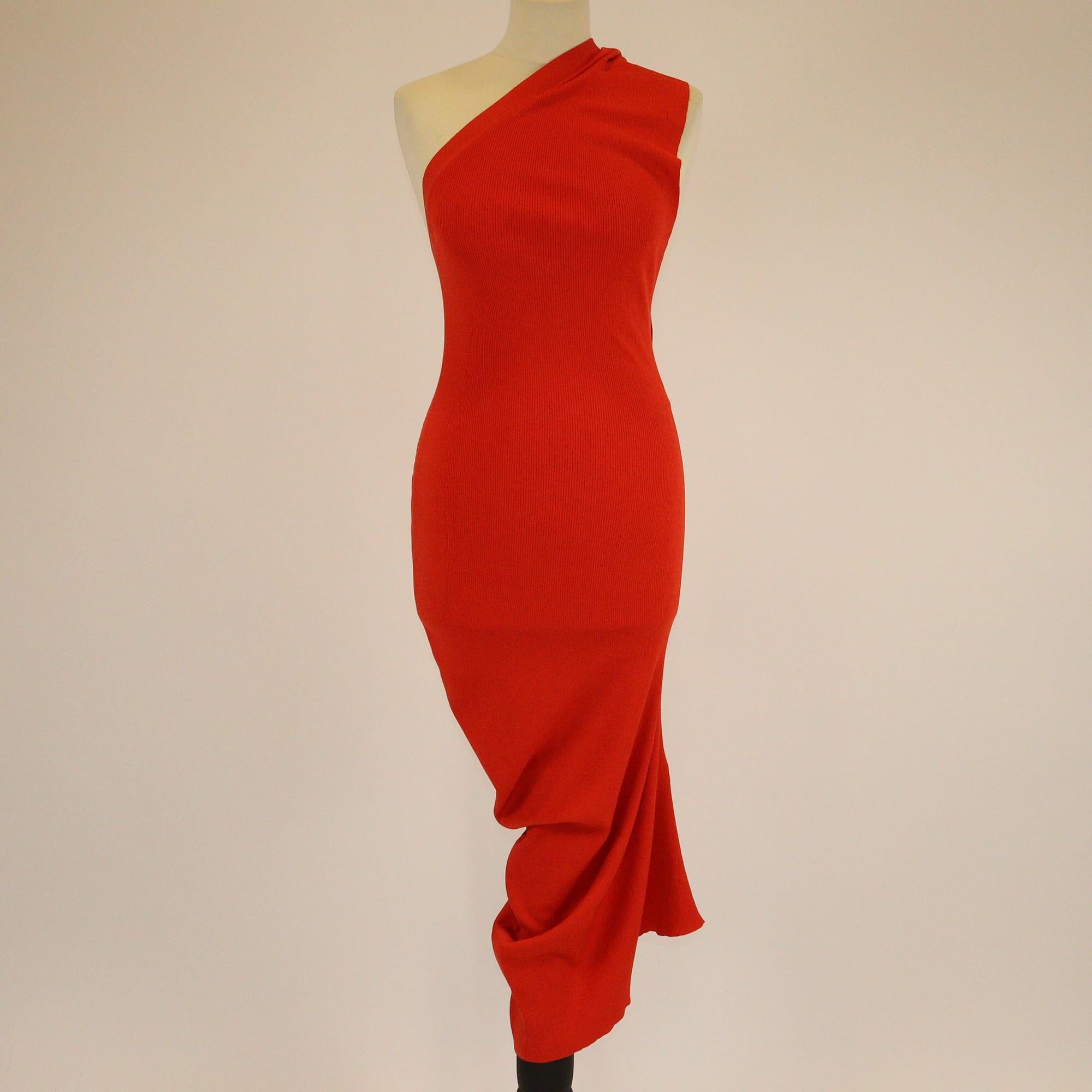 Fendi Red Backless Halter Tie Neck Asymmetrical Hem Drapped Midi Dress Womens Fendi