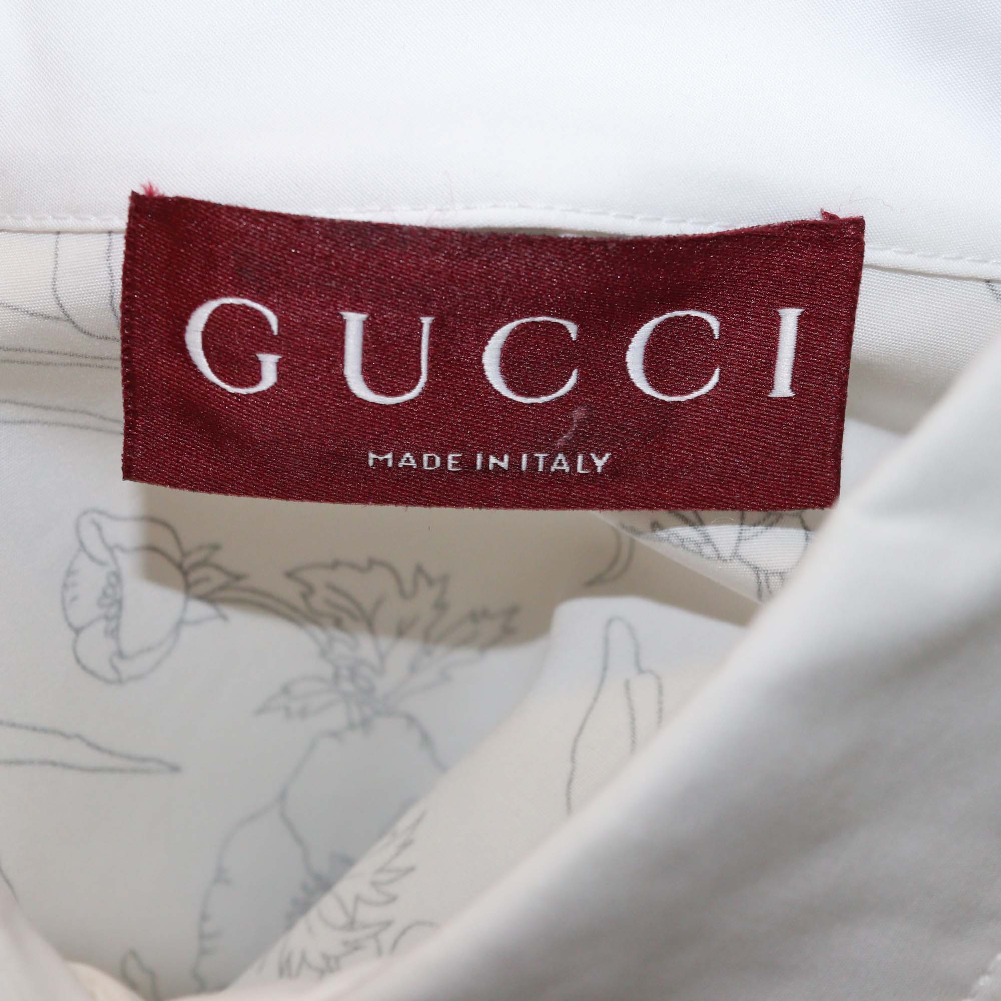 Gucci White Cotton Poplin Botanical Print Long Sleeve Shirt