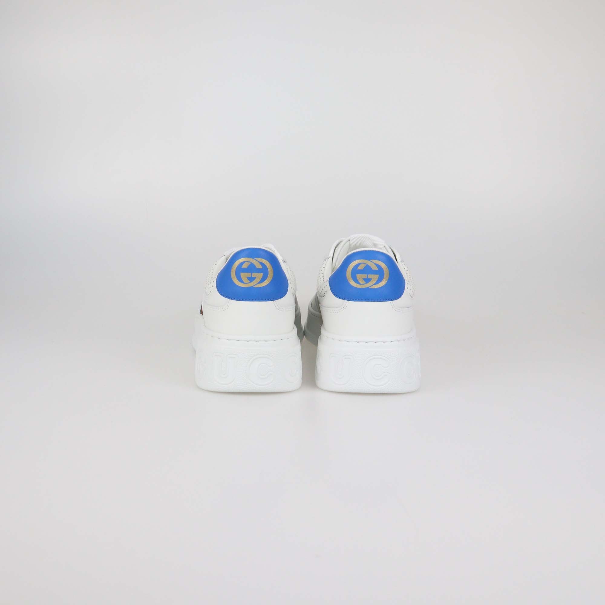 Gucci White/Blue Leather GG Web Chunky Sneakers