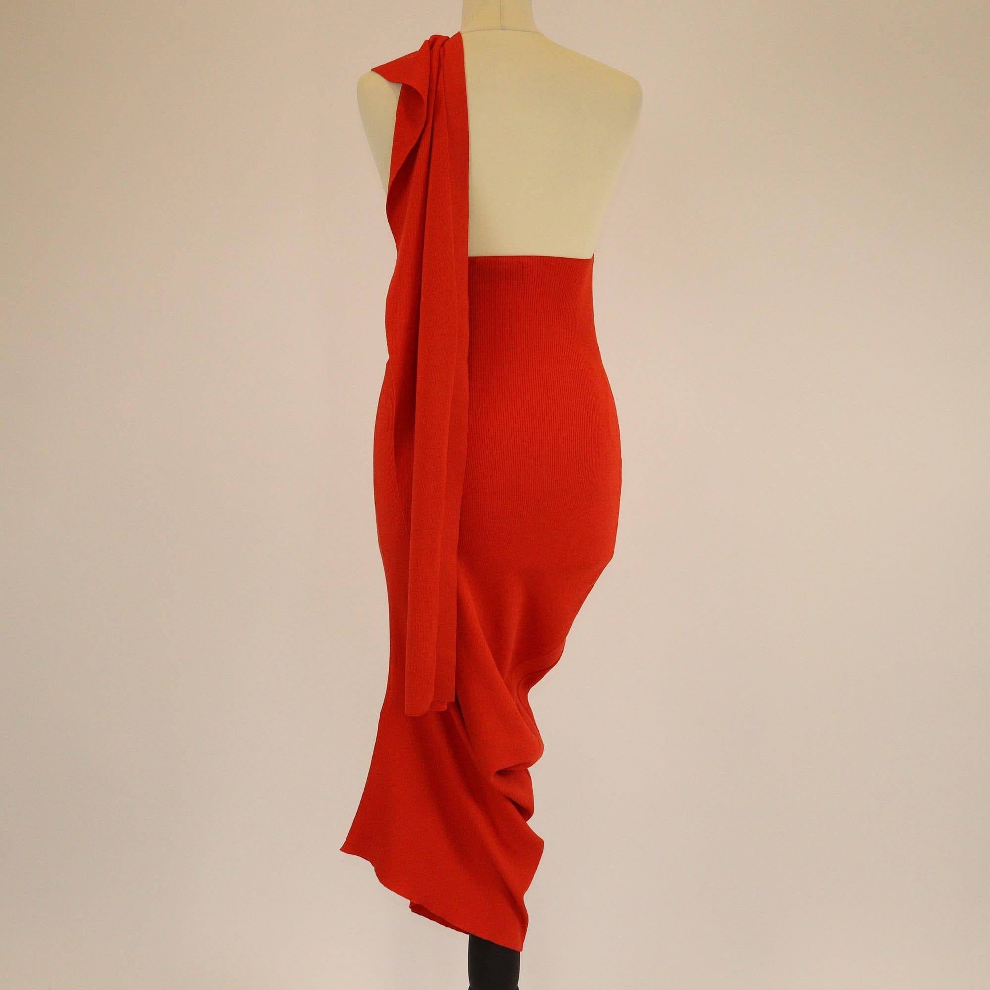 Fendi Red Backless Halter Tie Neck Asymmetrical Hem Drapped Midi Dress Womens Fendi