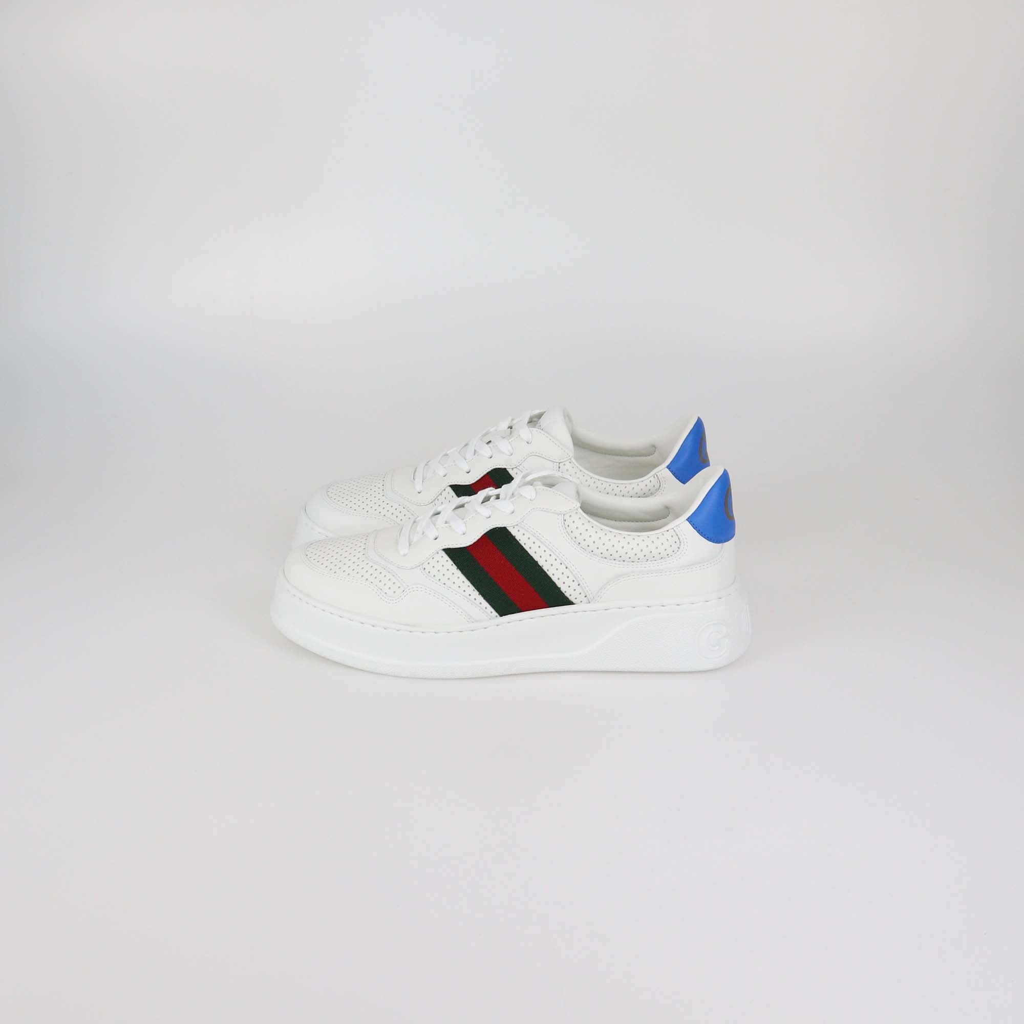 Gucci White/Blue Leather GG Web Chunky Sneakers